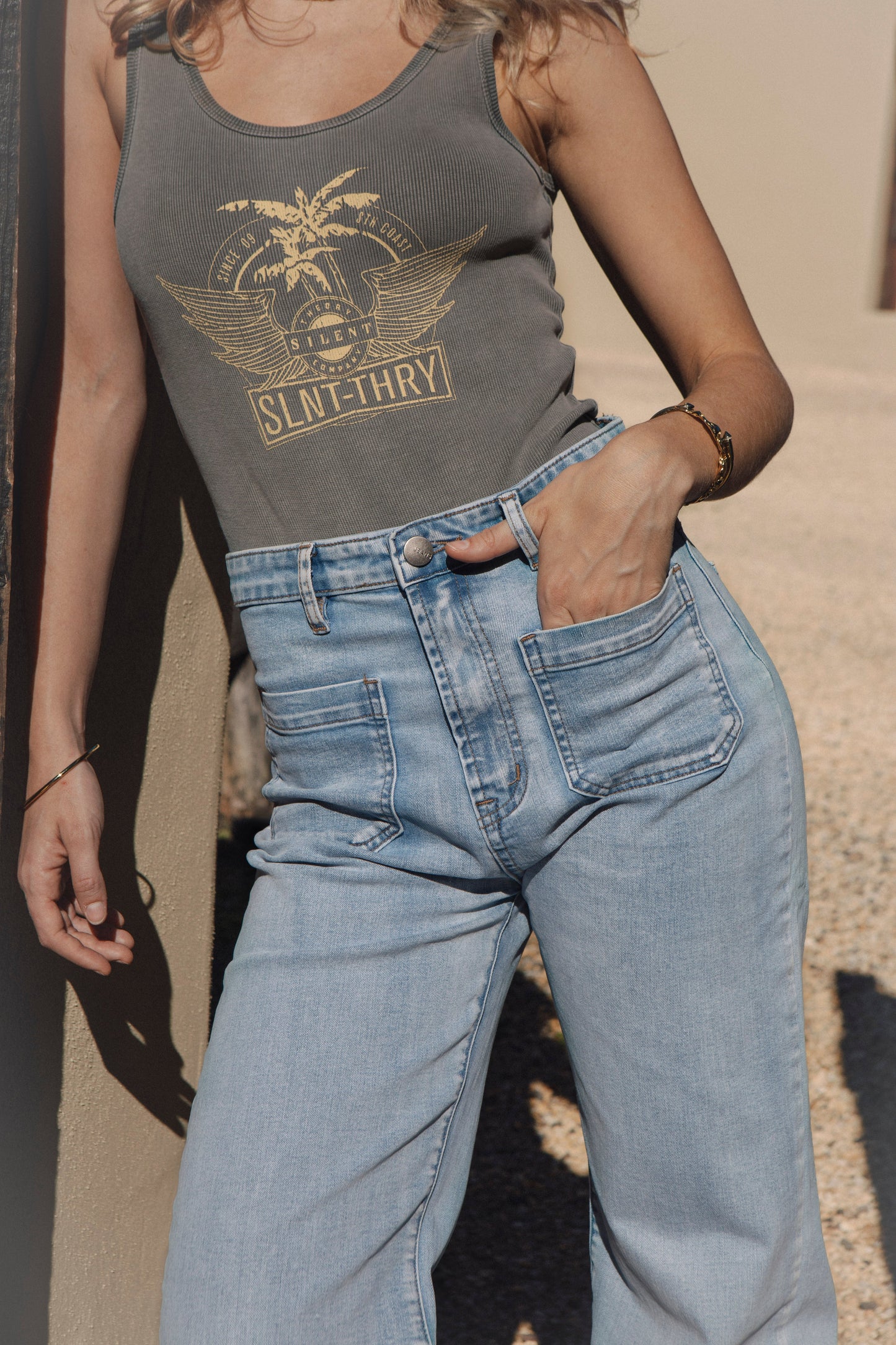 Paris Vintage Jean in Light Wash featuring high rise and front square statement pockets