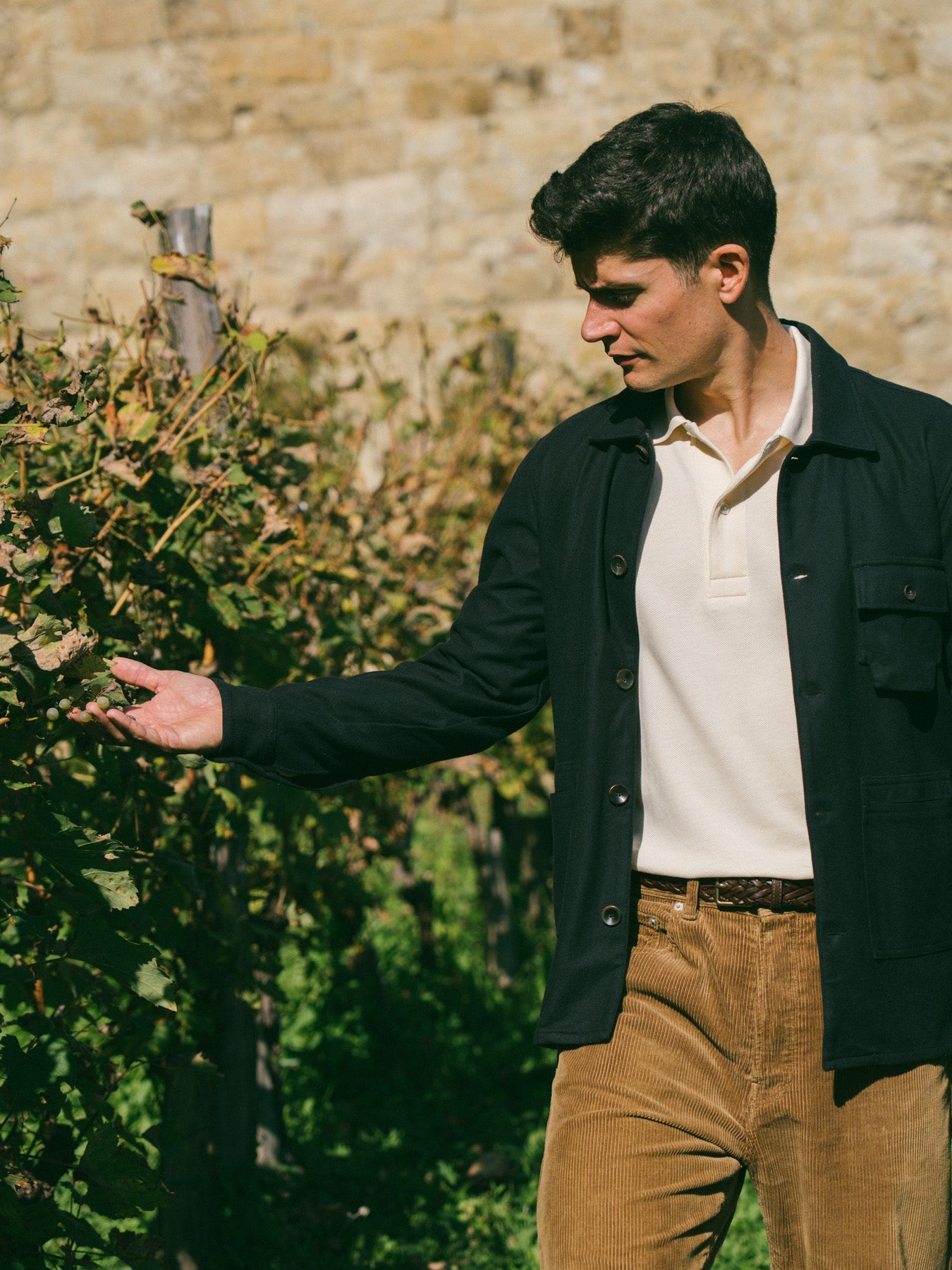 Pétrone Polo manches longues Tencel coton bio écru homme#couleur_écru