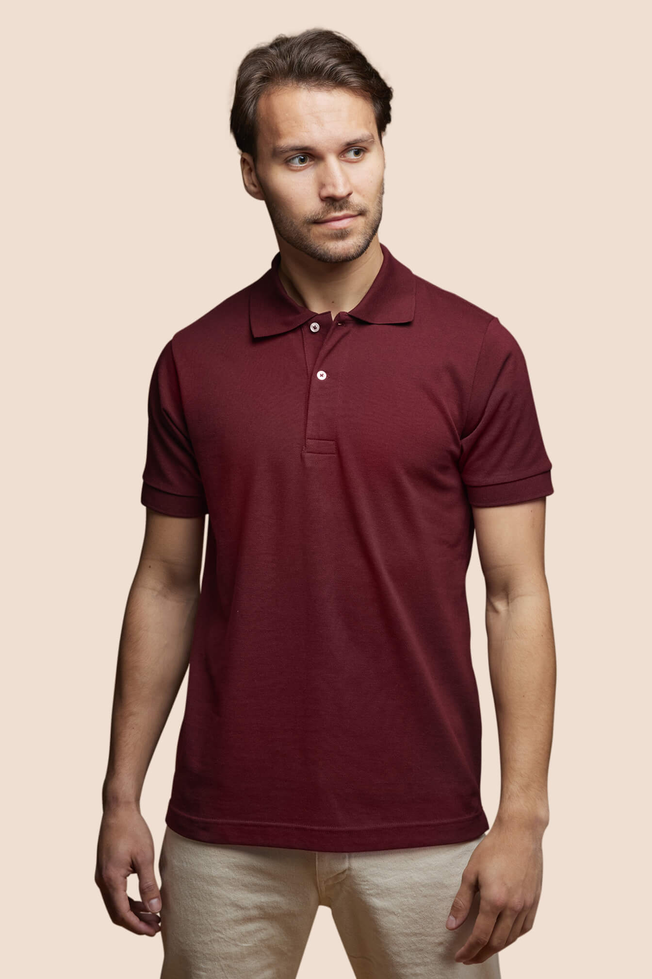 Pétrone Polo manches courtes Tencel coton bio bordeaux homme