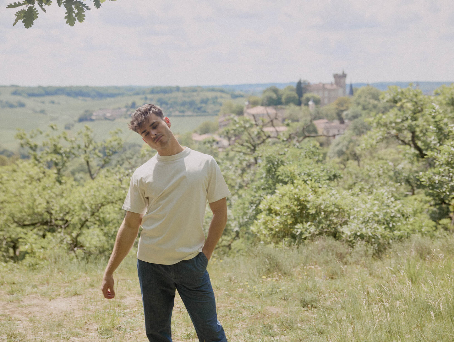 Pétrone T-shirt manches courtes coton bio tencel blanc crème homme#couleur_blanc-crème