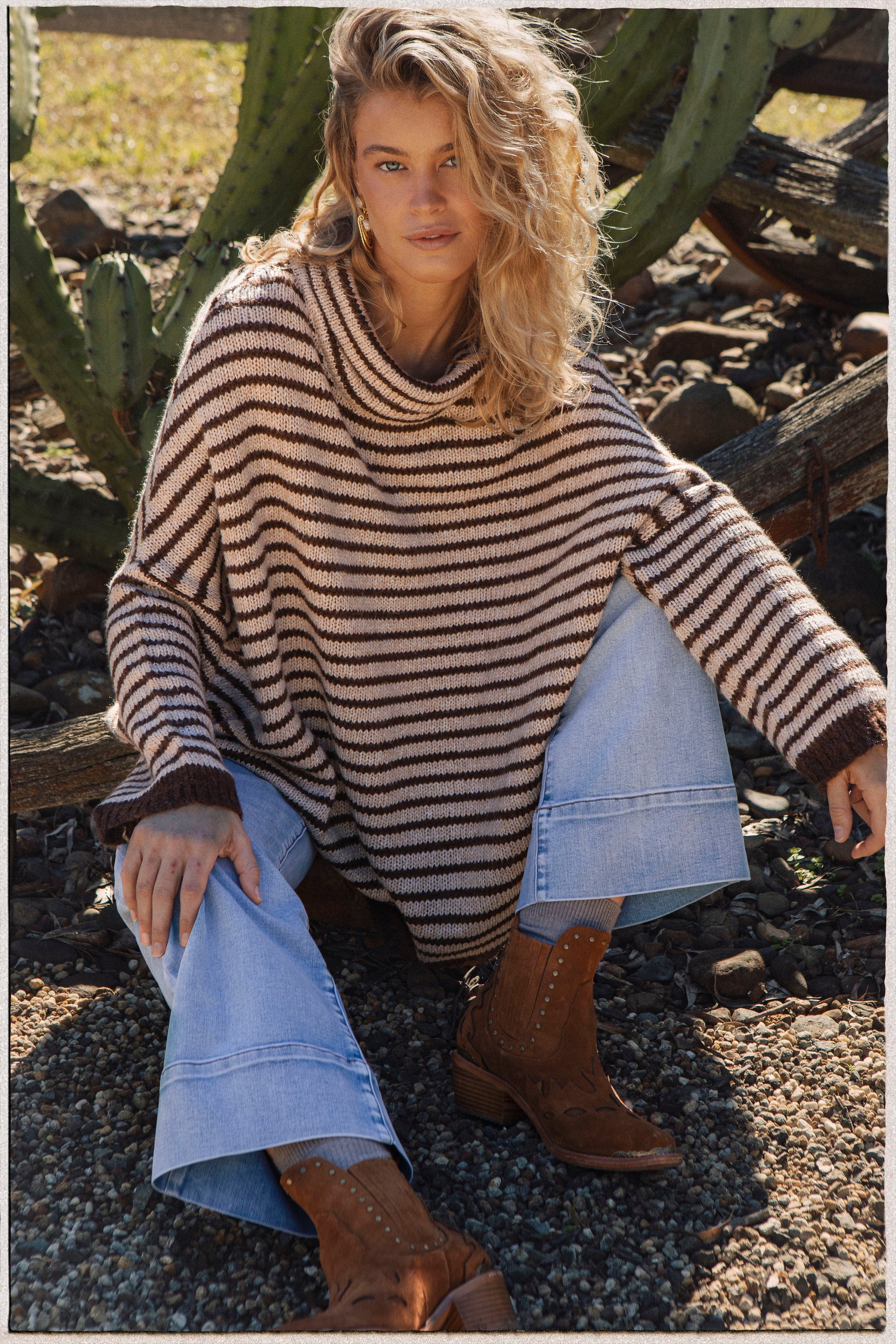 South Coast Stripe Sweater - oversized sweater with roll neck and stripe pattern