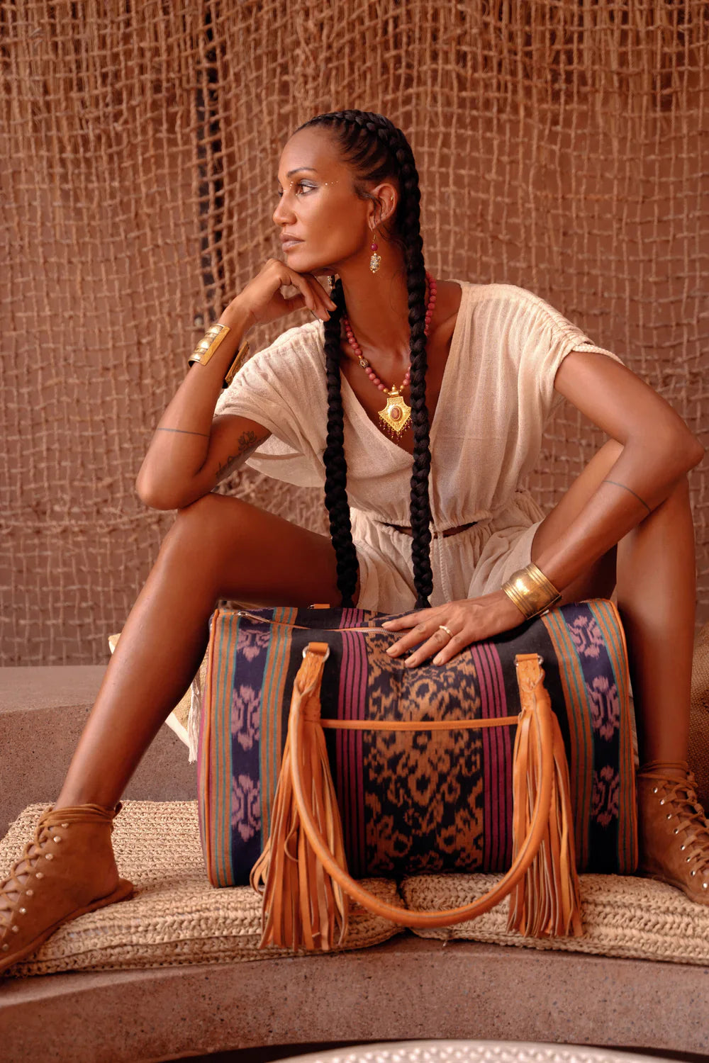 Large Boho Carry All Bag - Zanzibar Weave Overnight Bag