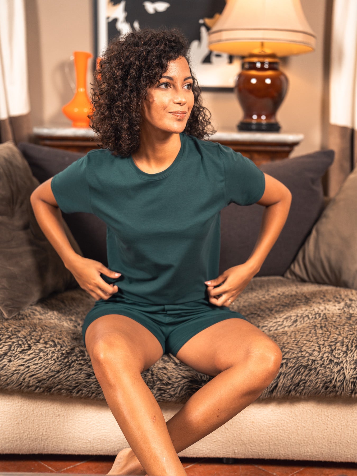 Pétrone T-shirt manches courtes coton pima micromodal bleu pétrole femme#couleur_bleu-pétrole