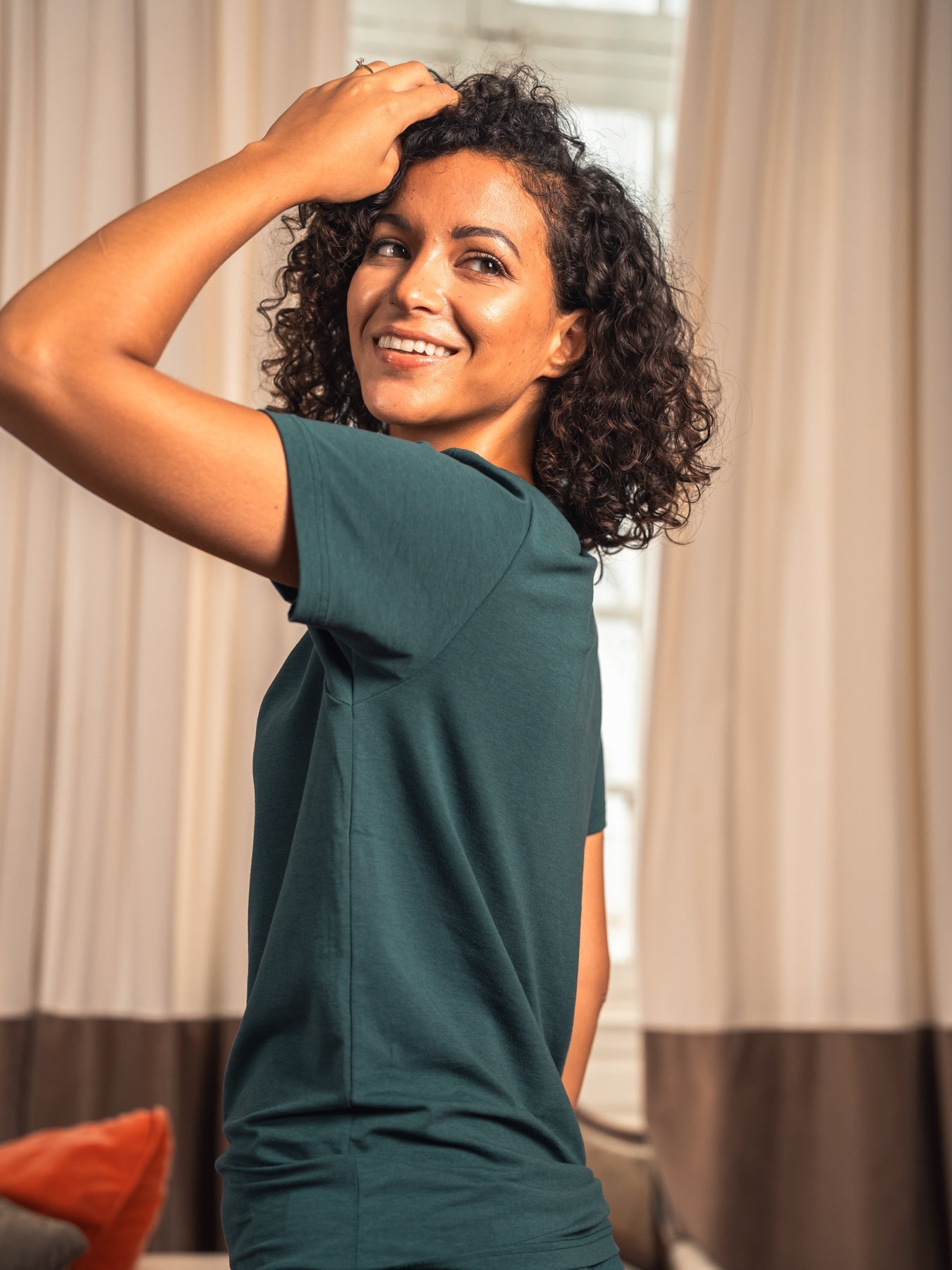 Pétrone T-shirt manches courtes coton pima micromodal bleu pétrole femme#couleur_bleu-pétrole