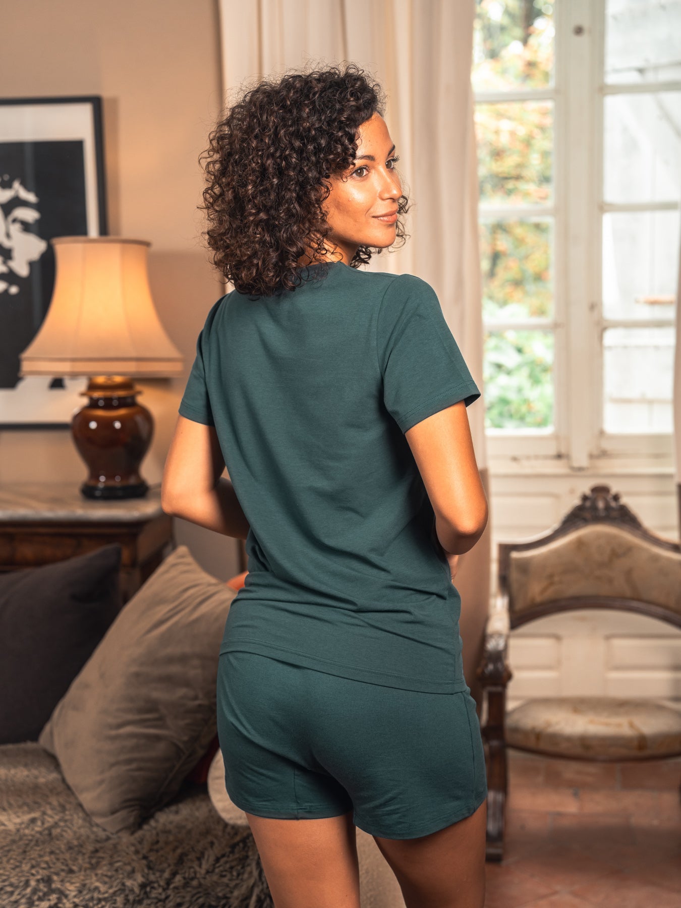 Pétrone T-shirt manches courtes coton pima micromodal bleu pétrole femme#couleur_bleu-pétrole