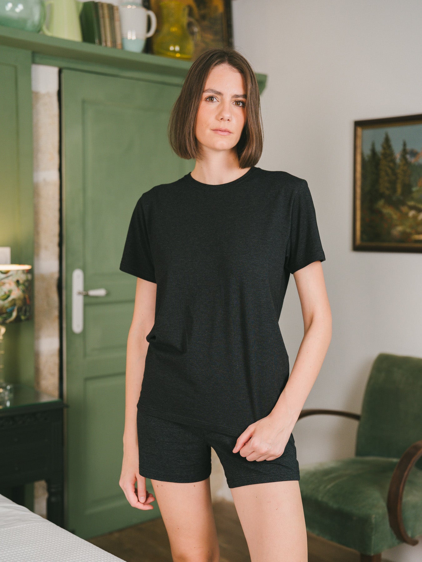 Pétrone T-shirt manches courtes coton pima micromodal gris anthracite femme#couleur_gris-anthracite