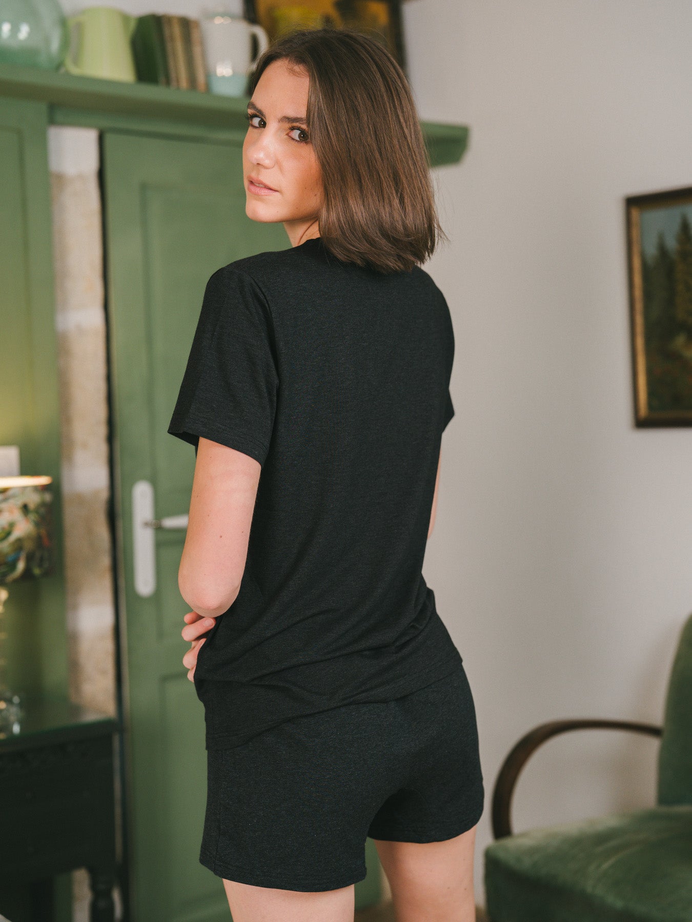 Pétrone T-shirt manches courtes coton pima micromodal gris anthracite femme#couleur_gris-anthracite