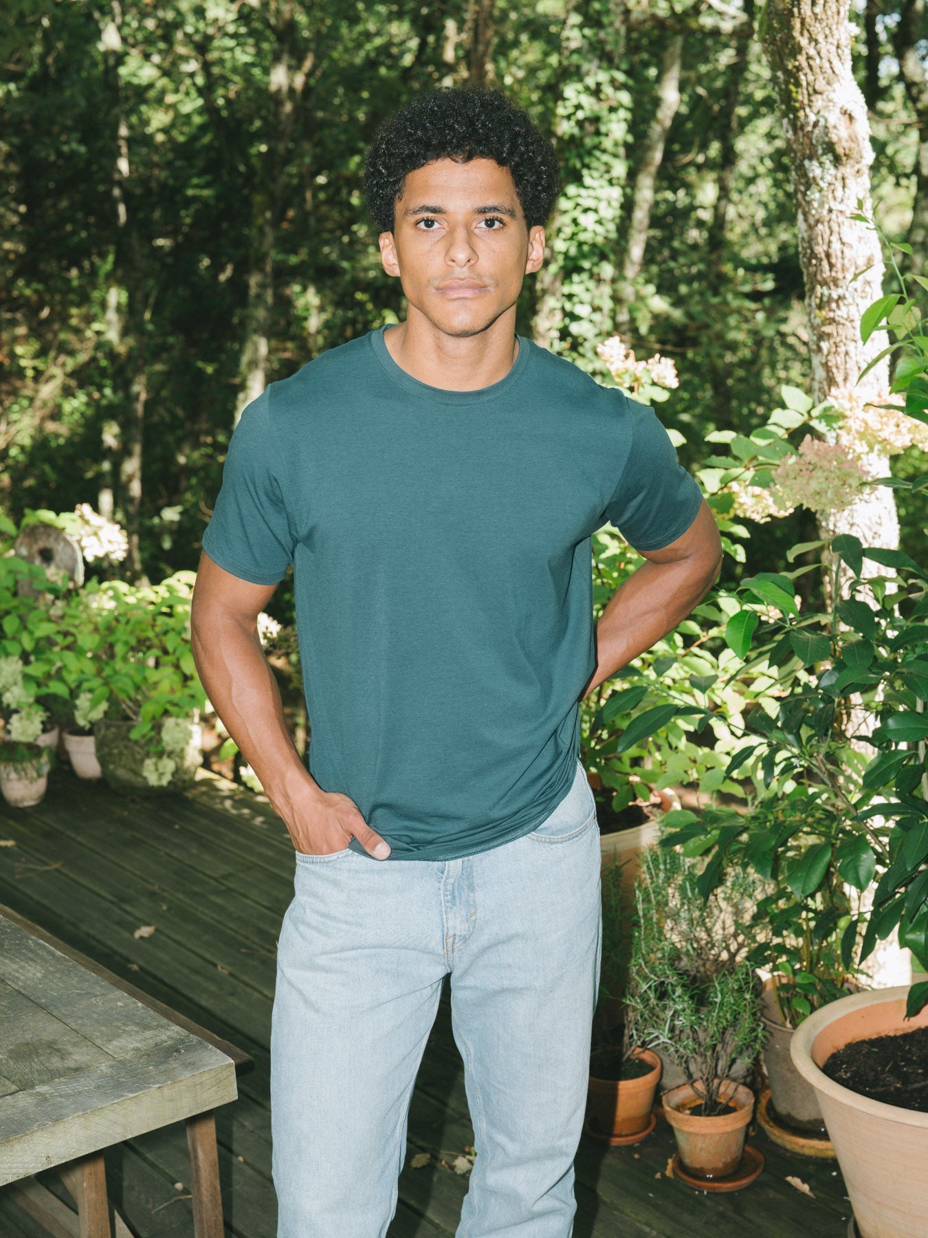 Pétrone T-shirt manches courtes coton pima micromodal bleu pétrole homme#couleur_bleu-pétrole