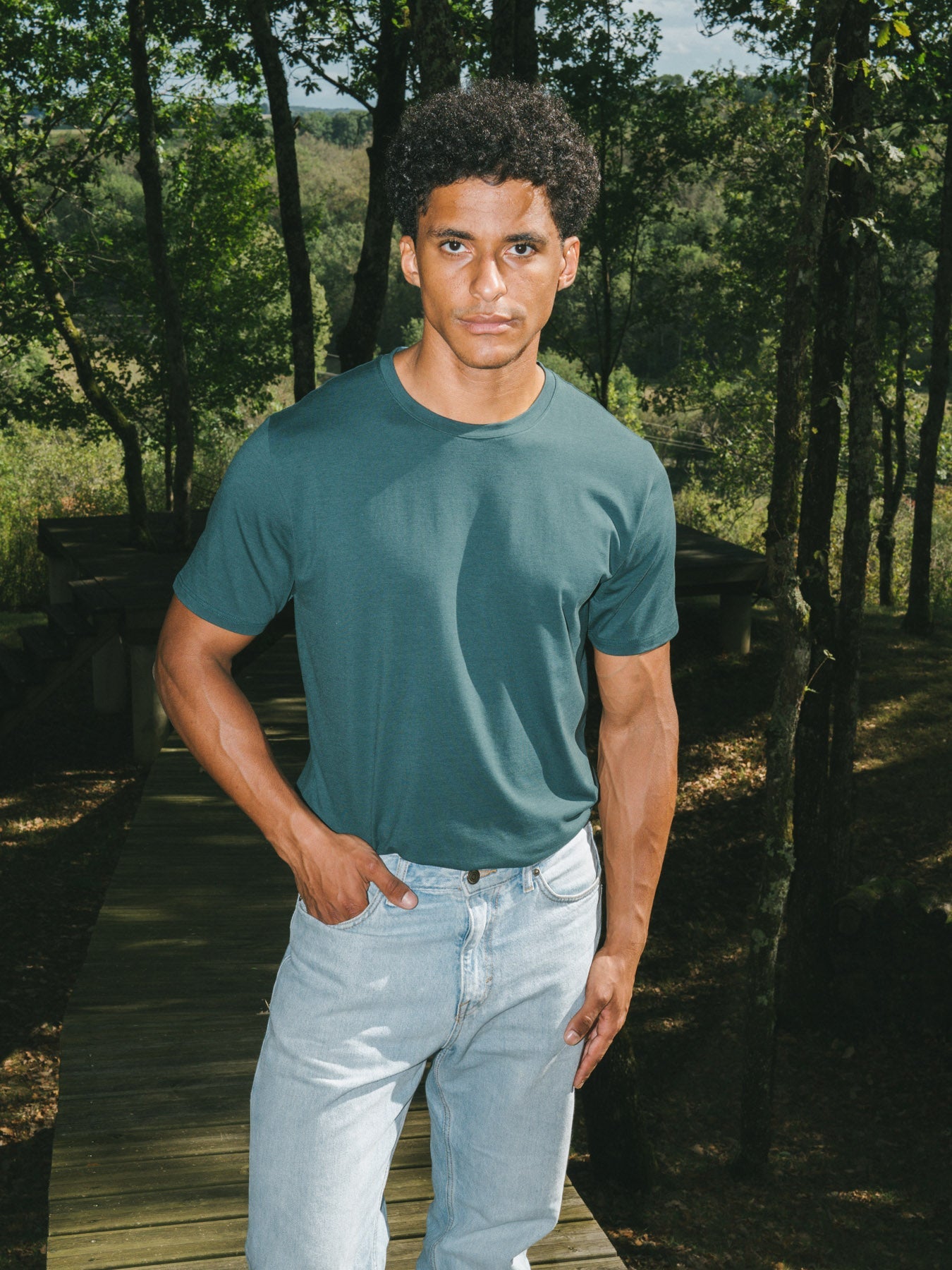 Pétrone T-shirt manches courtes coton pima micromodal bleu pétrole homme#couleur_bleu-pétrole