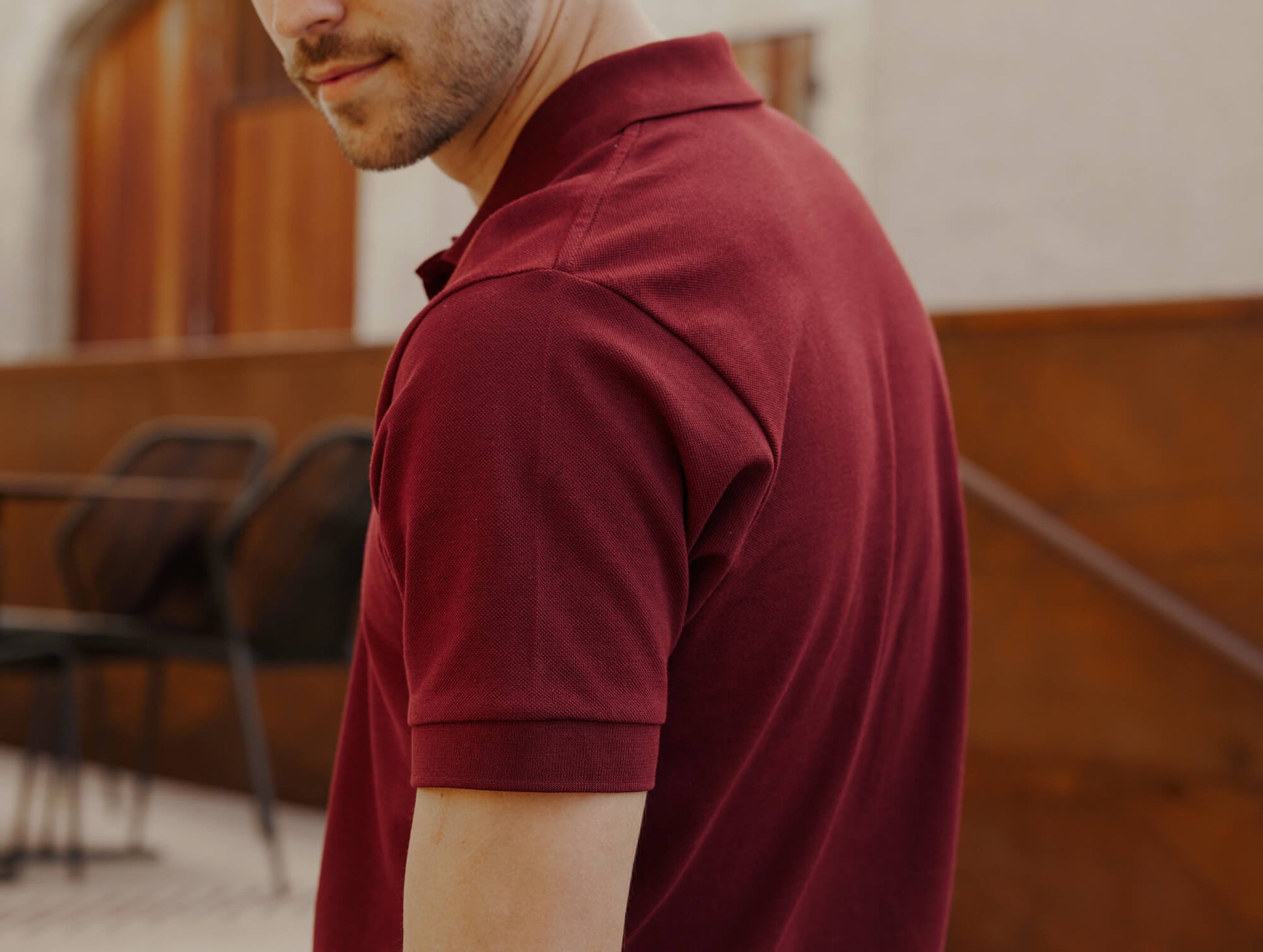 Pétrone Polo manches courtes Tencel coton bio bordeaux homme#couleur_bordeaux