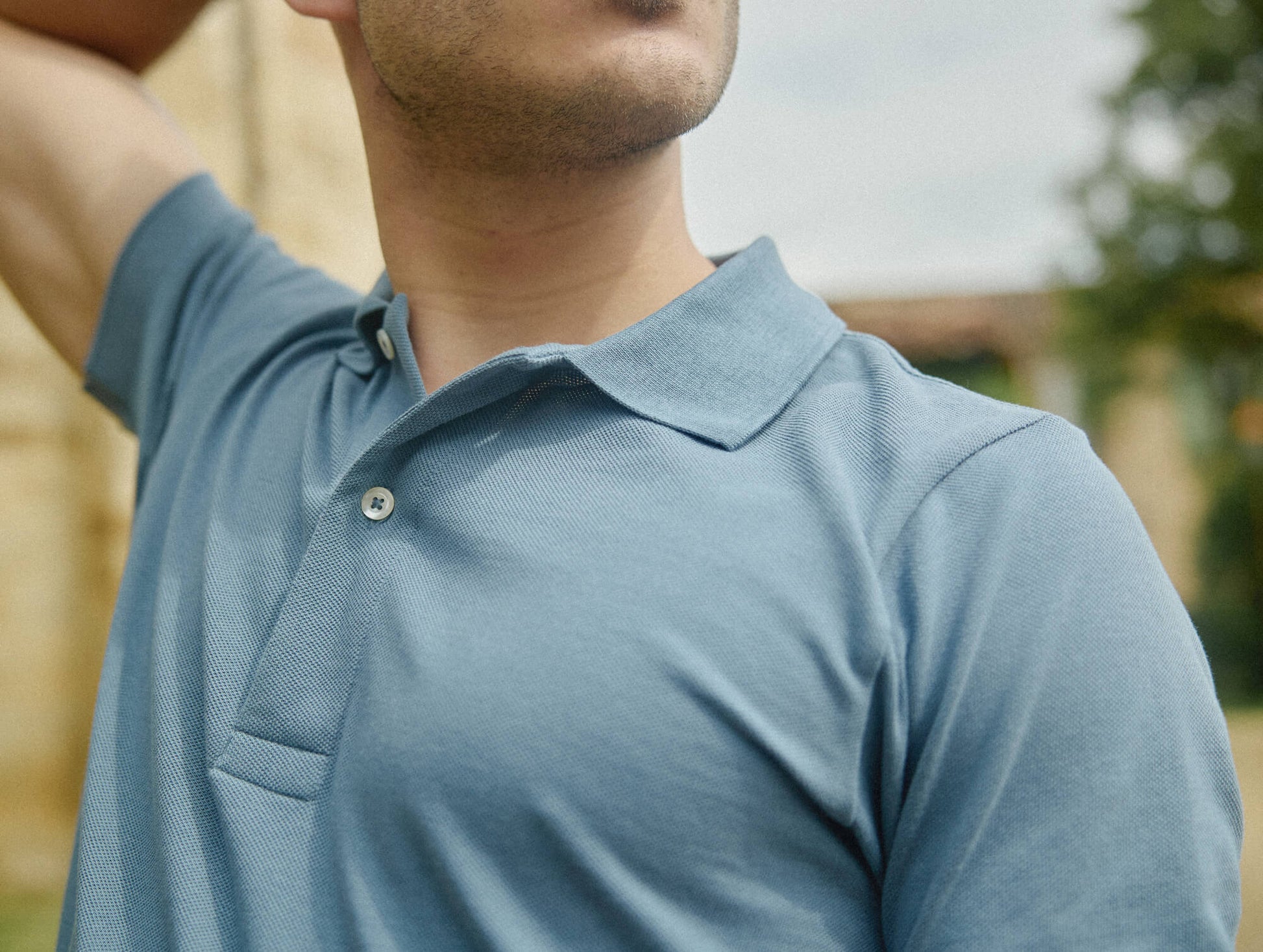 Pétrone Polo manches courtes Tencel coton bio bleu gris homme#couleur_bleu-gris