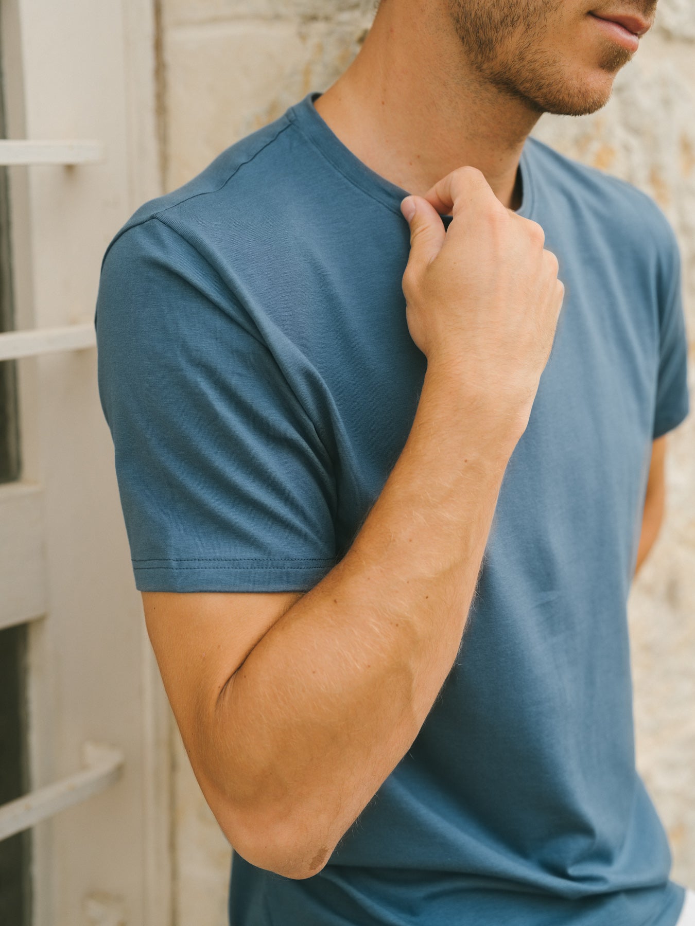 Pétrone T-shirt manches courtes coton bio tencel lyocell bleu céruléen homme#couleur_bleu-céruléen