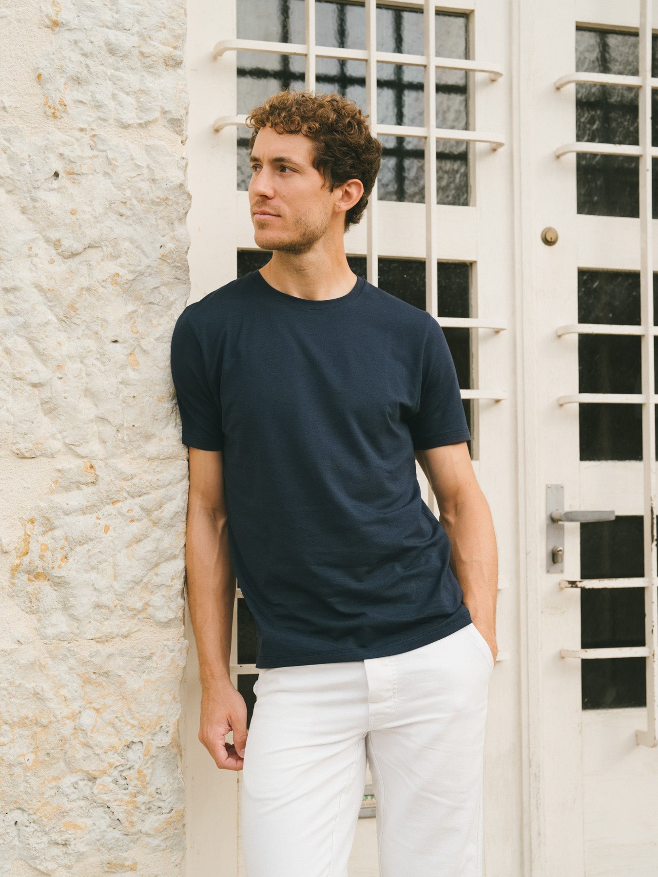 Pétrone T-shirt manches courtes coton pima micromodal bleu marine homme#couleur_bleu-marine