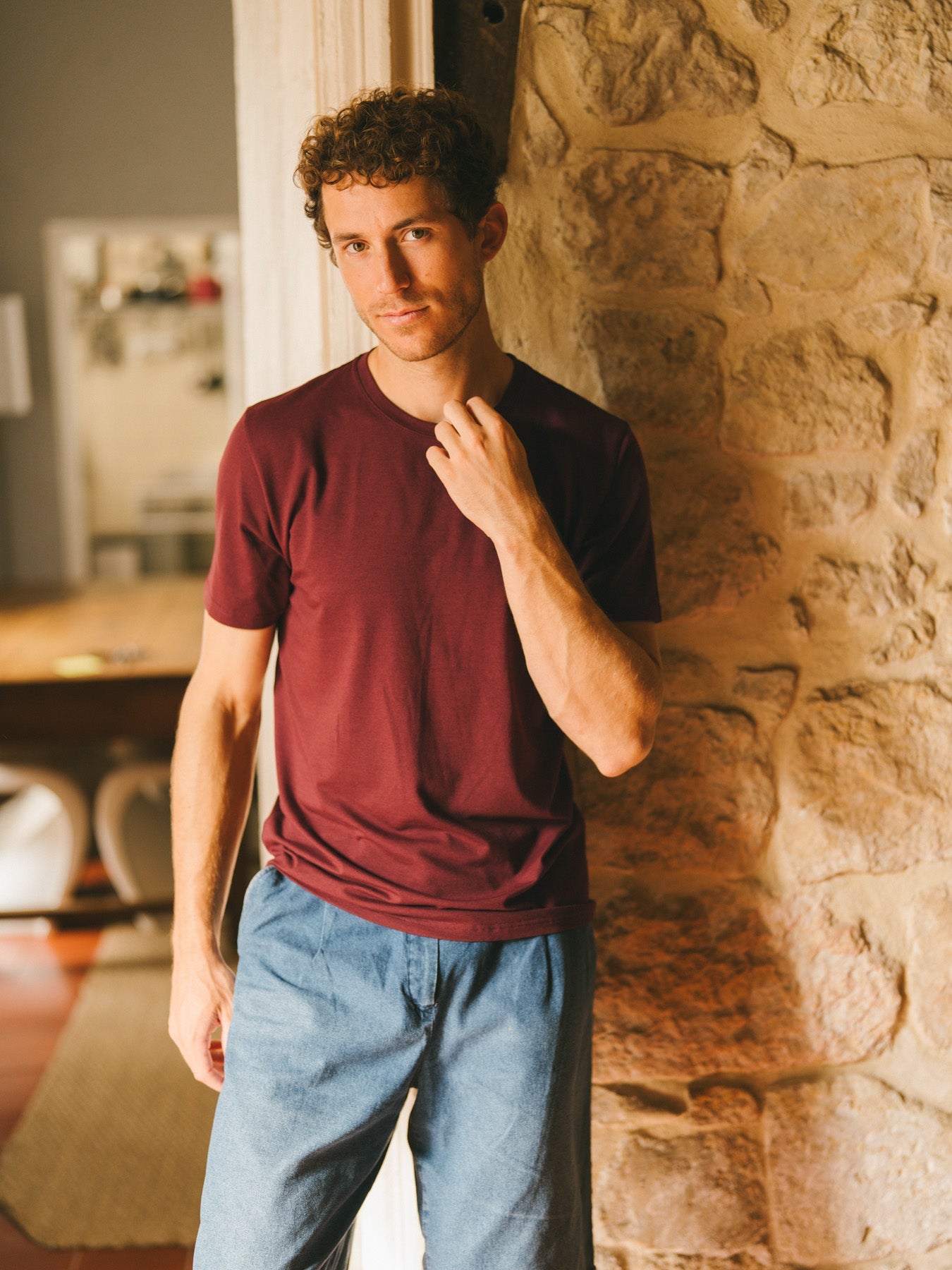 Pétrone T-shirt manches courtes coton pima micromodal bordeaux foncé homme#couleur_bordeaux-foncé