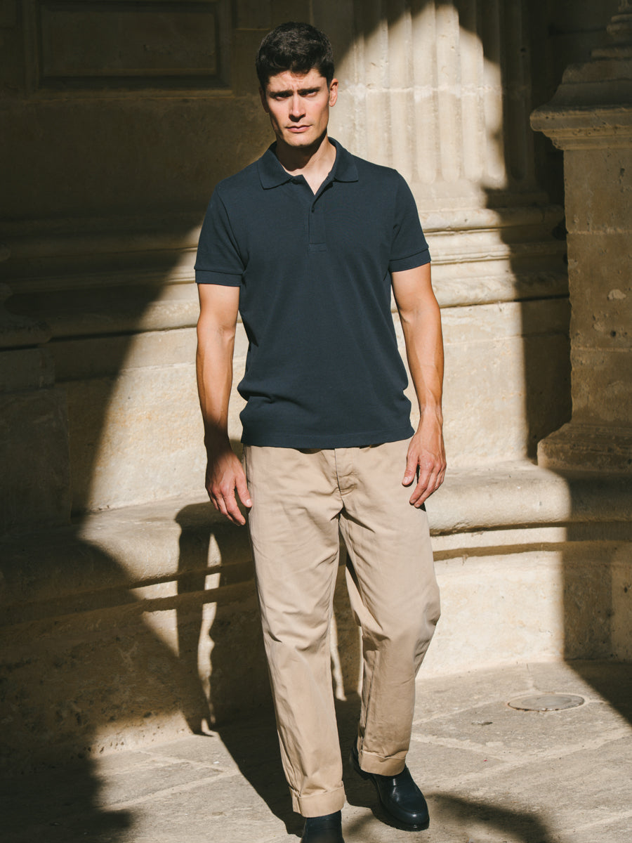 Pétrone Polo manches courtes Tencel coton bio bleu marine homme#couleur_bleu-marine