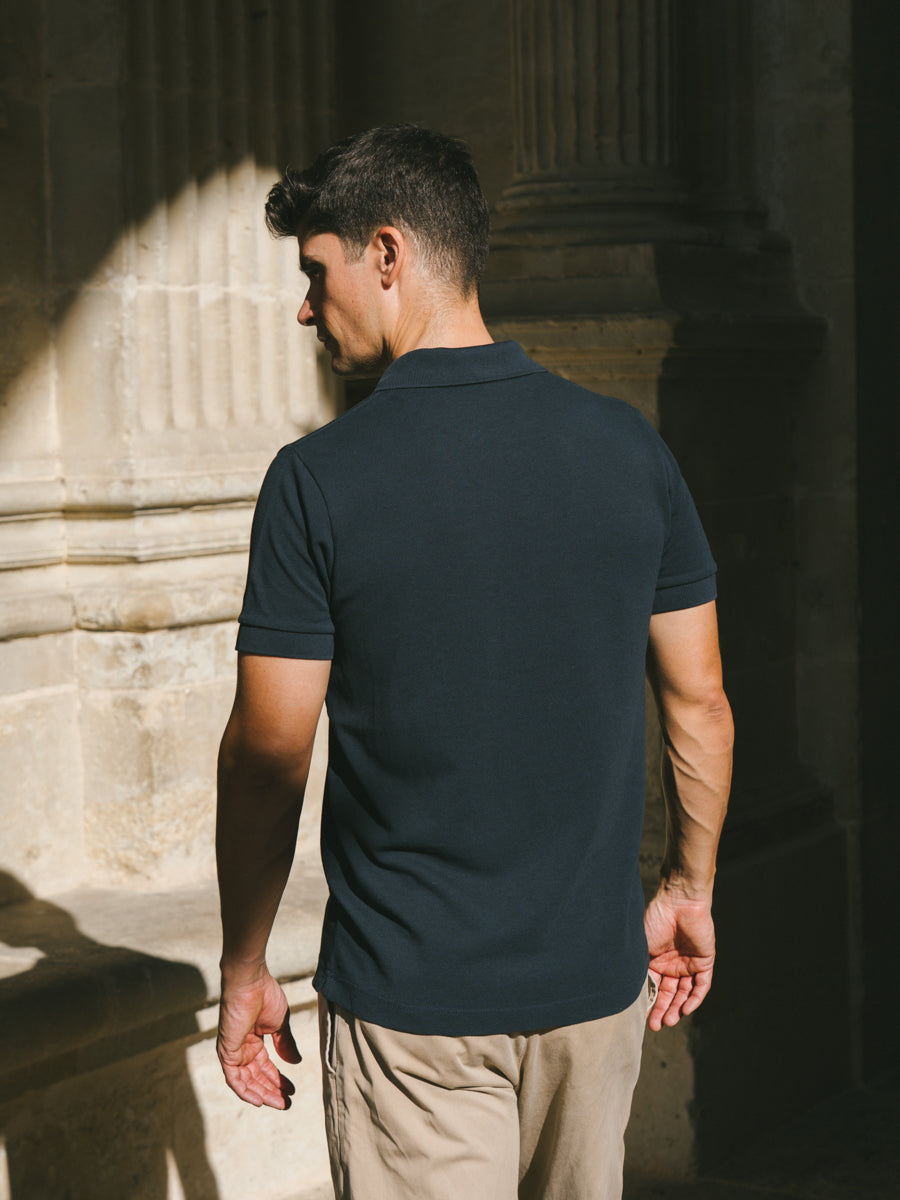 Pétrone Polo manches courtes Tencel coton bio bleu marine homme#couleur_bleu-marine