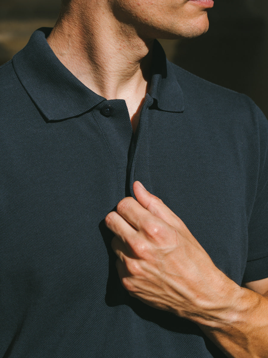 Pétrone Polo manches courtes Tencel coton bio bleu marine homme#couleur_bleu-marine