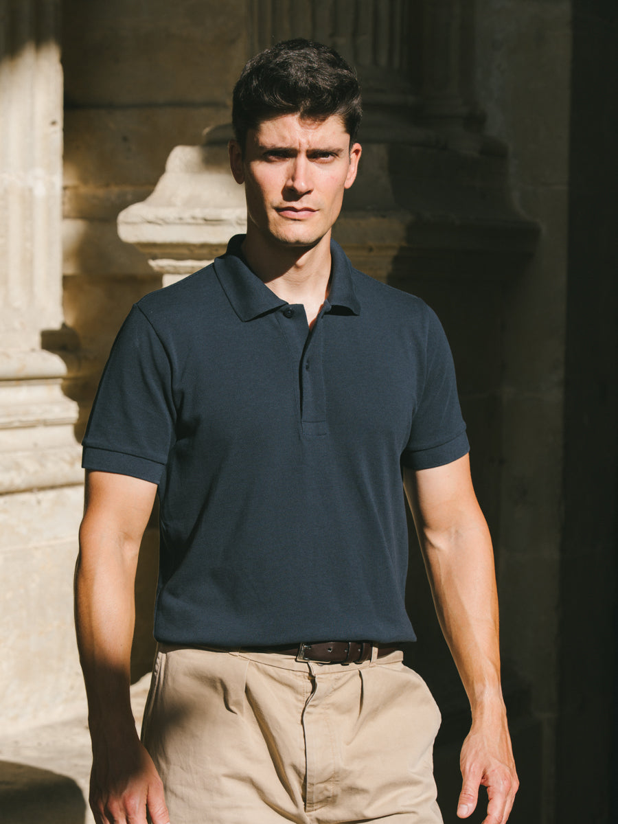 Pétrone Polo manches courtes Tencel coton bio bleu marine homme#couleur_bleu-marine