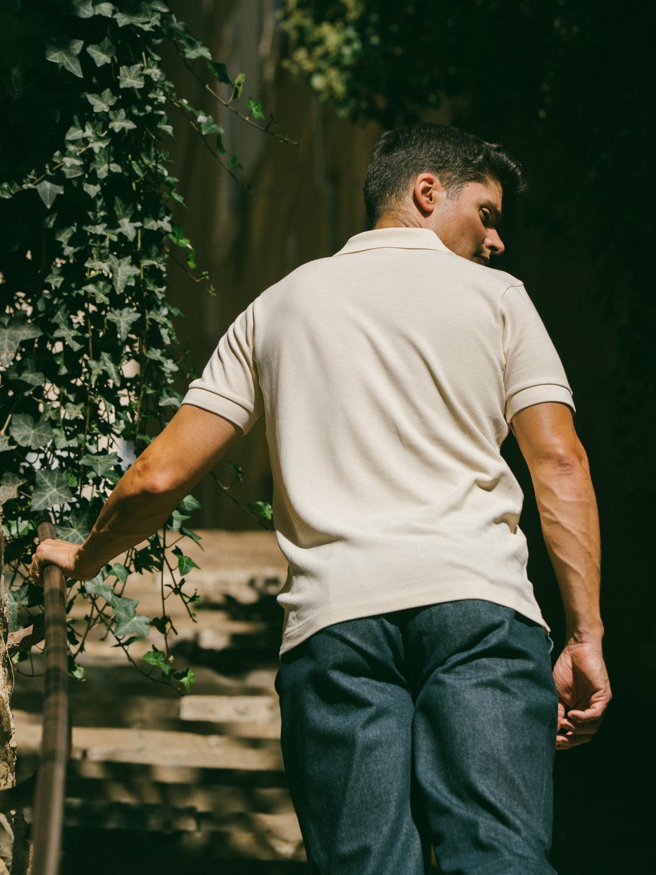 Pétrone Polo manches courtes Tencel coton bio écru homme#couleur_écru