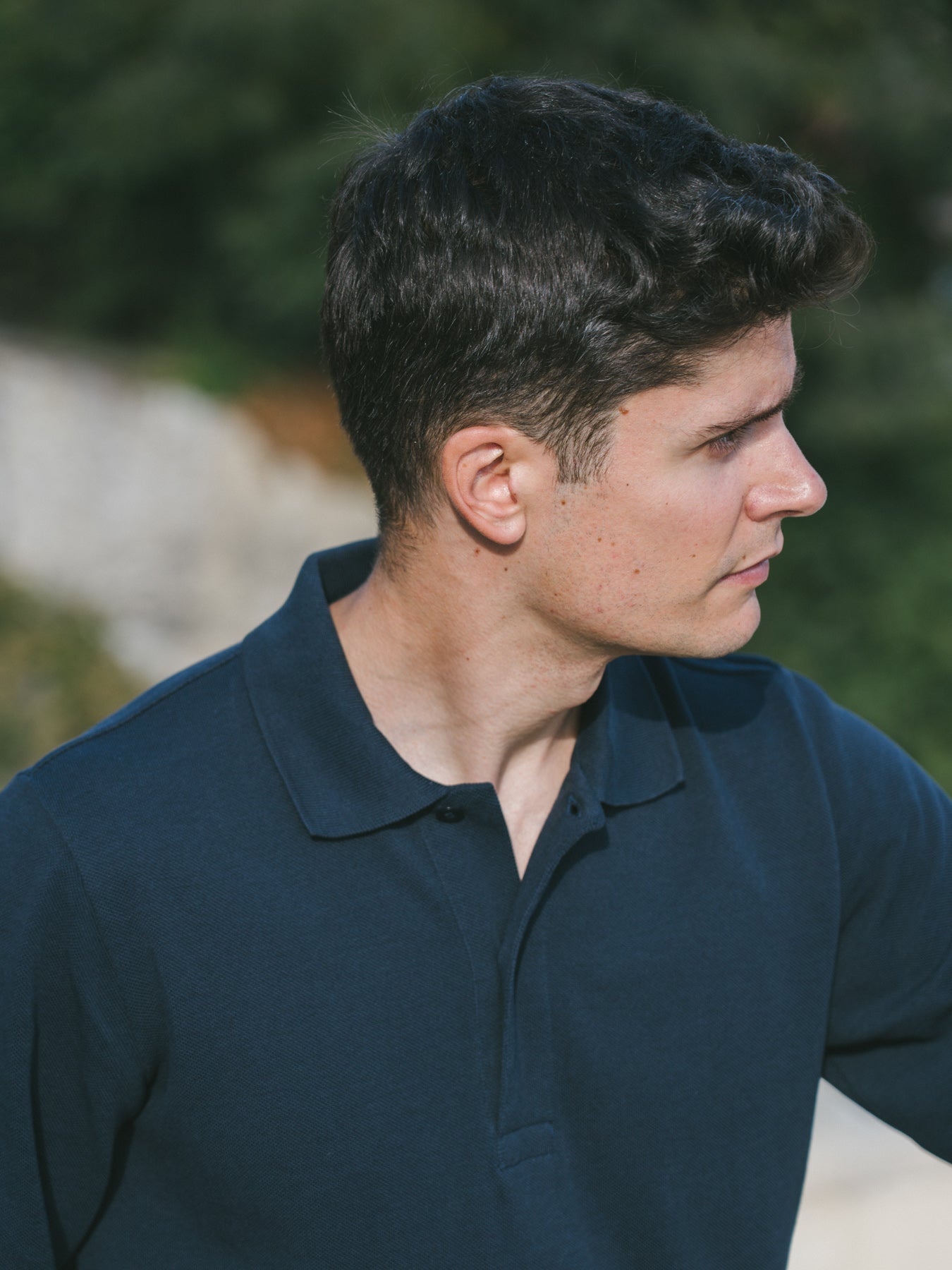 Pétrone Polo manches longues Tencel coton bio bleu marine homme#couleur_bleu-marine