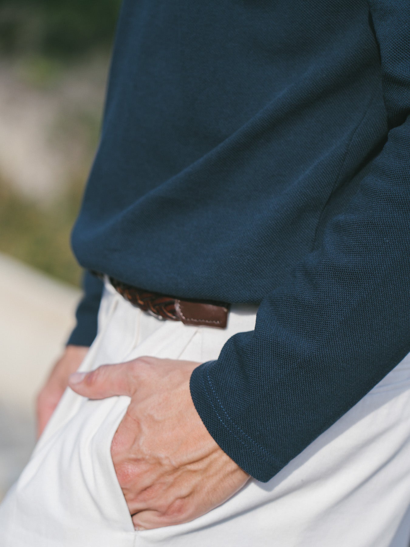 Pétrone Polo manches longues Tencel coton bio bleu marine homme#couleur_bleu-marine