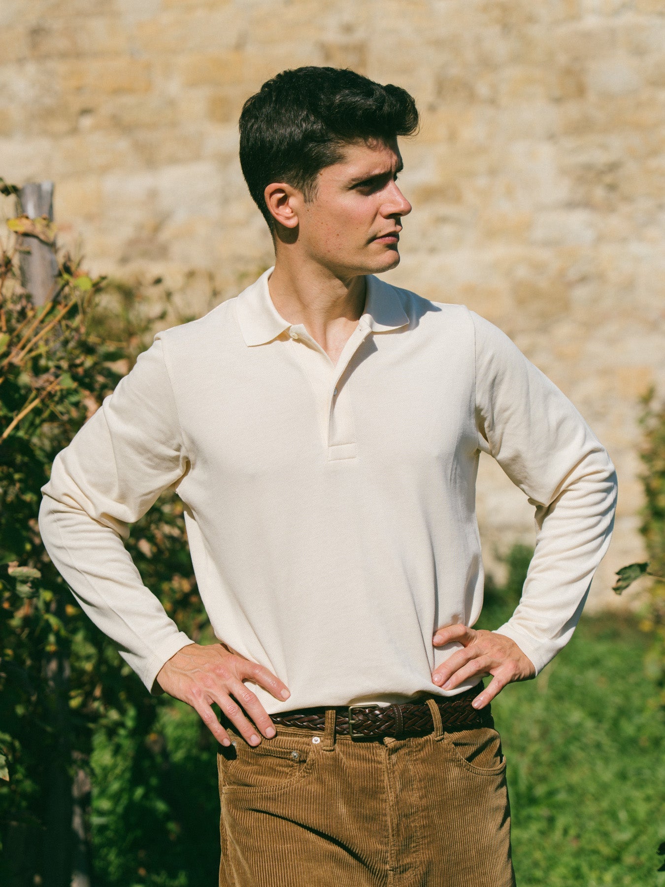Pétrone Polo manches longues Tencel coton bio écru homme#couleur_écru
