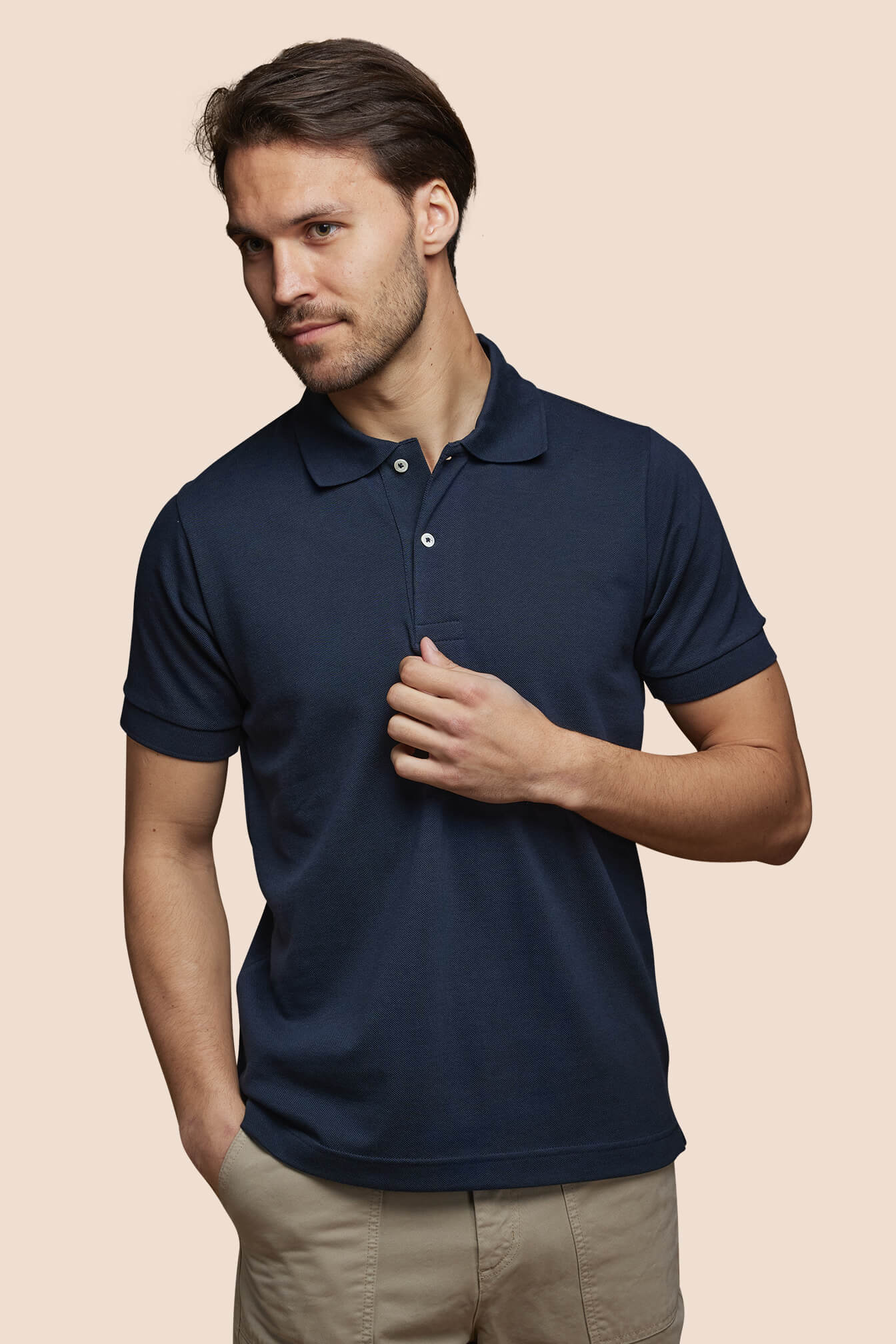Pétrone Polo manches courtes Tencel coton bio bleu marine homme