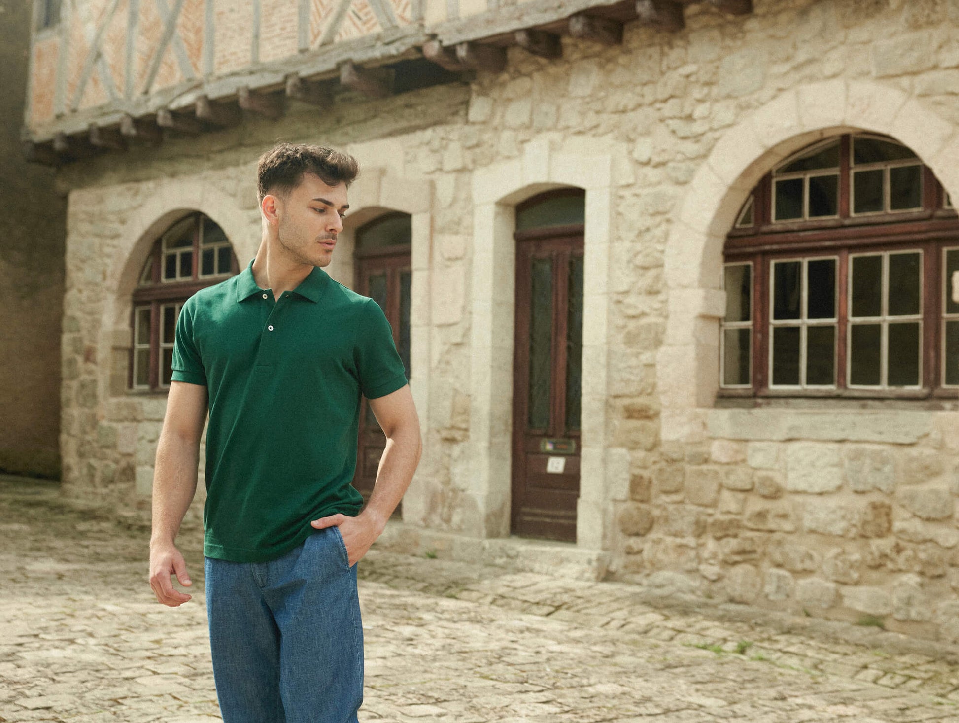 Pétrone Polo manches courtes Tencel coton bio vert émeraude homme#couleur_vert-émeraude