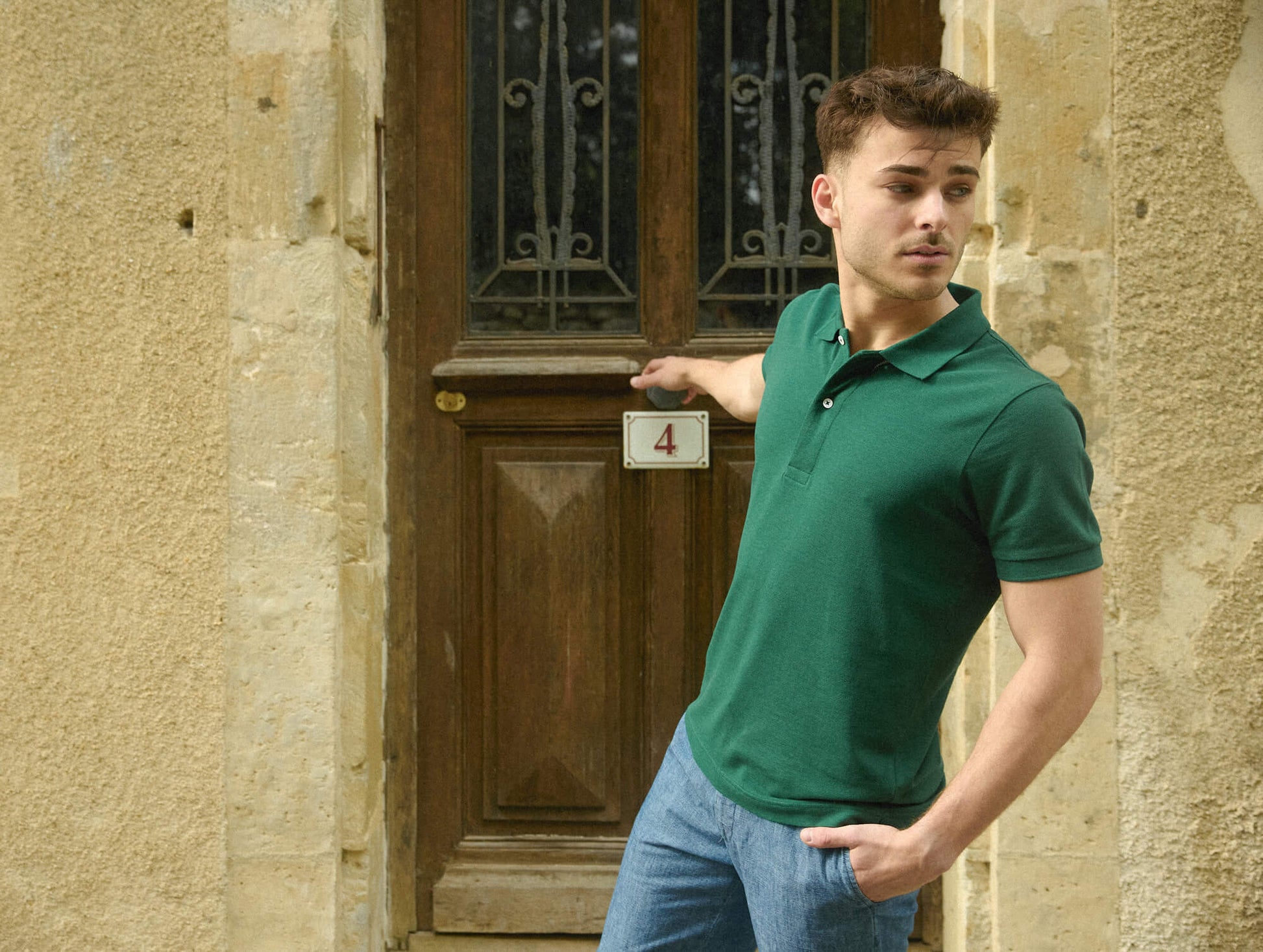 Pétrone Polo manches courtes Tencel coton bio vert émeraude homme#couleur_vert-émeraude