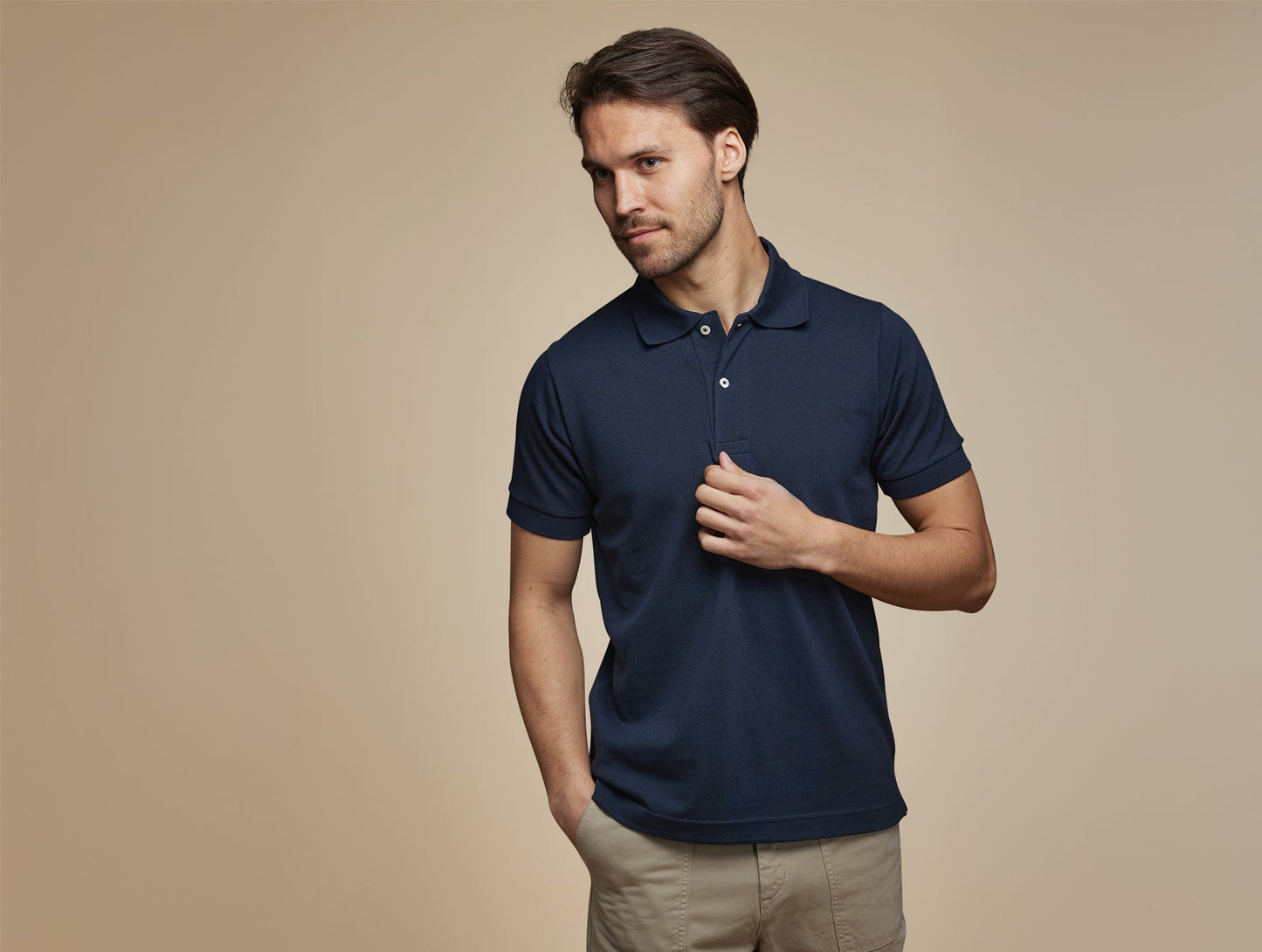 Pétrone Polo manches courtes Tencel coton bio bleu marine homme#couleur_bleu-marine