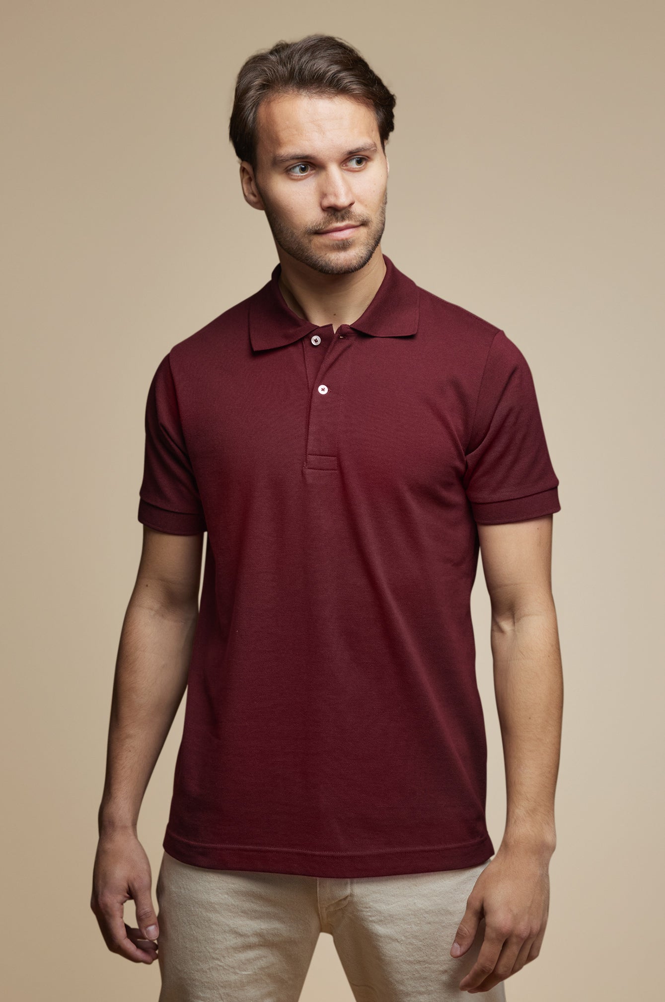 Pétrone Polo manches courtes Tencel coton bio bordeaux homme