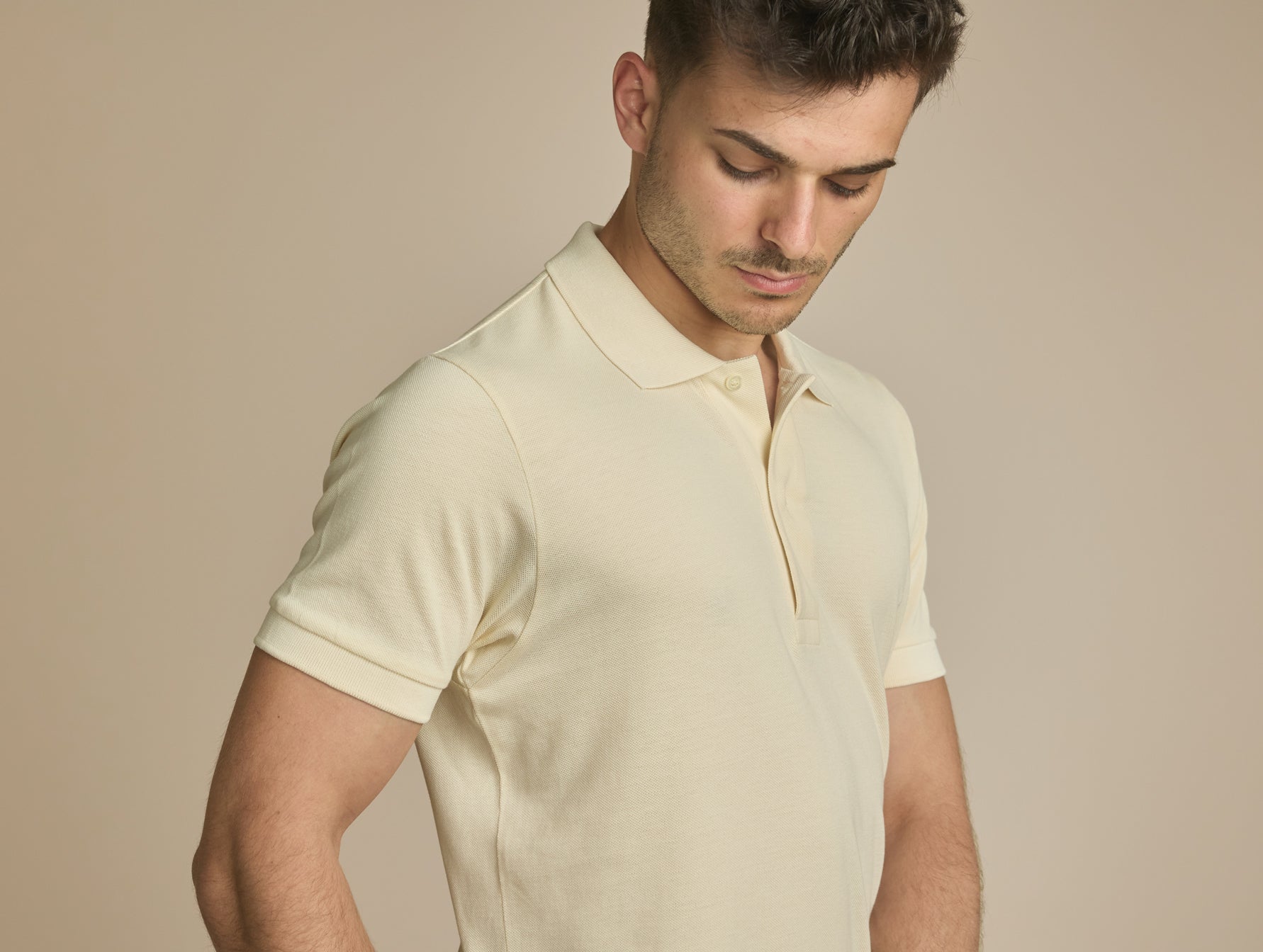 Pétrone Polo manches courtes Tencel coton bio écru homme#couleur_écru