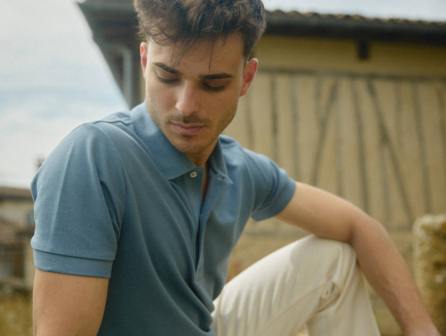 Pétrone Polo manches courtes Tencel coton bio bleu gris homme#couleur_bleu-gris