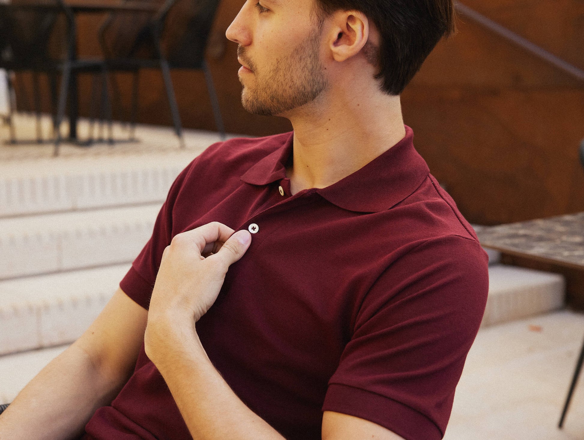 Pétrone Polo manches courtes Tencel coton bio bordeaux homme#couleur_bordeaux