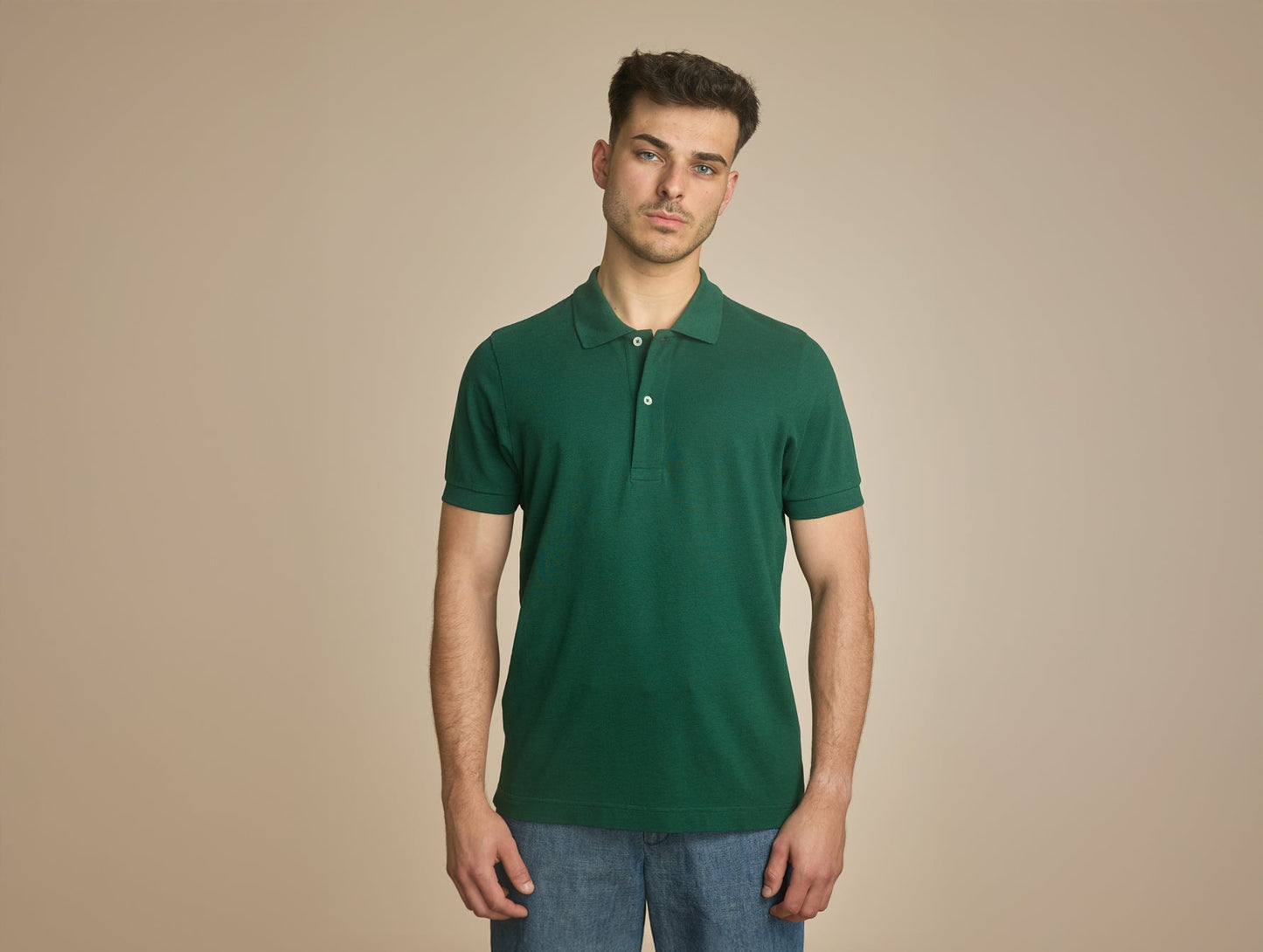 Pétrone Polo manches courtes Tencel coton bio vert émeraude homme#couleur_vert-émeraude