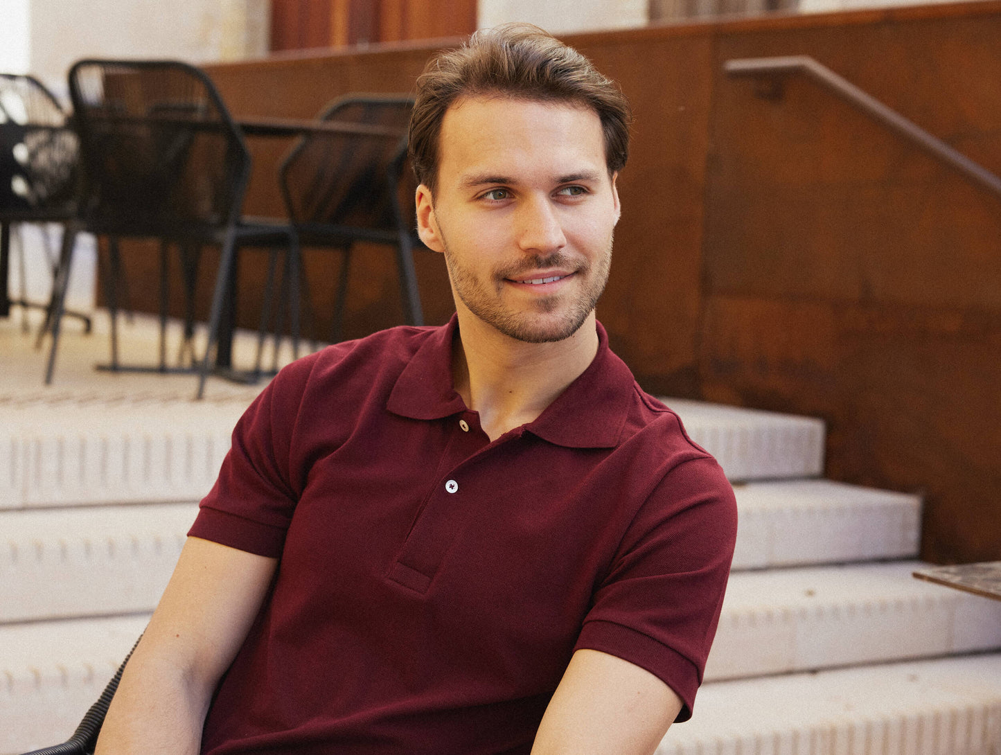 Pétrone Polo manches courtes Tencel coton bio bordeaux homme#couleur_bordeaux