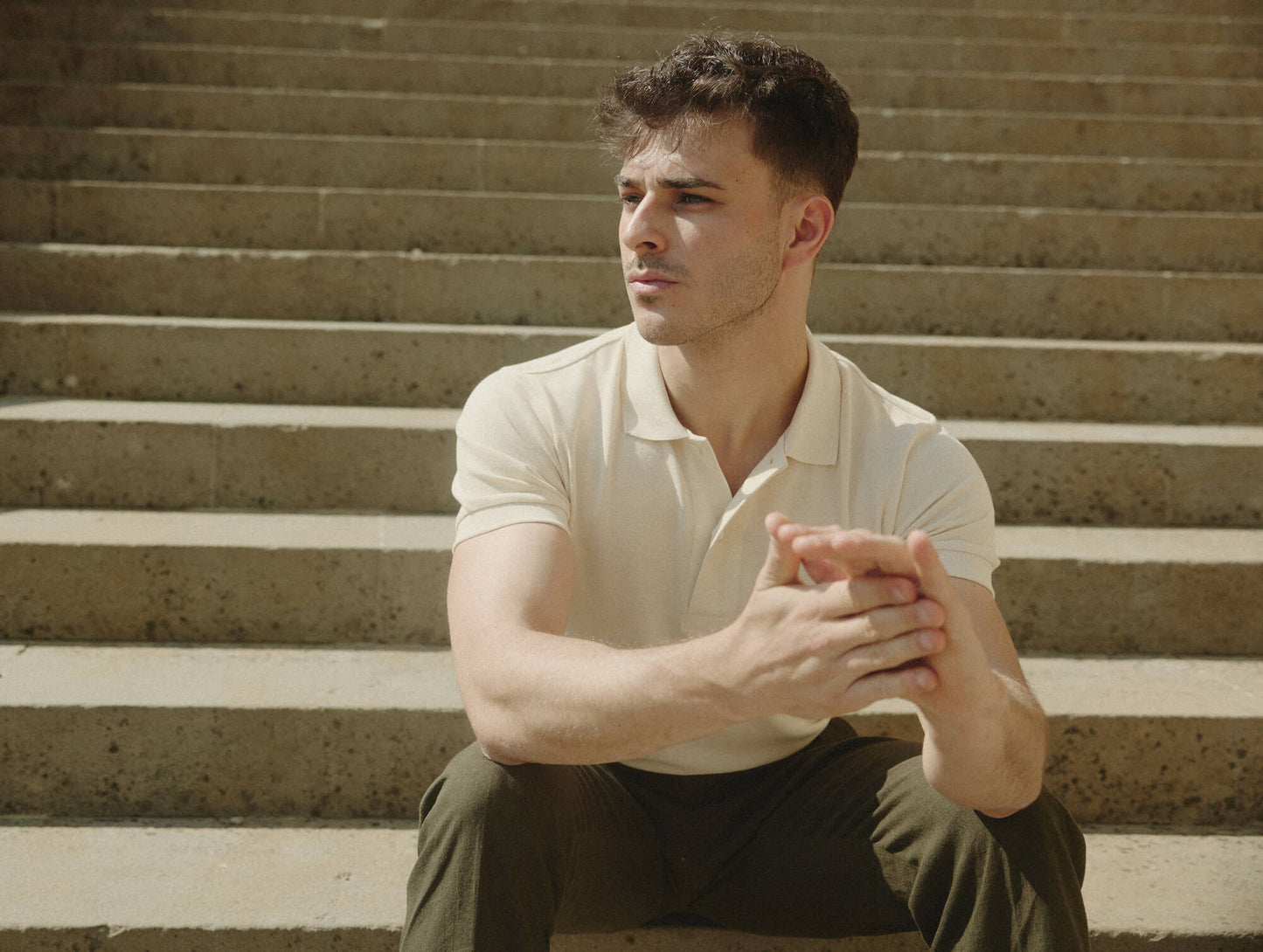 Pétrone Polo manches courtes Tencel coton bio écru homme#couleur_écru