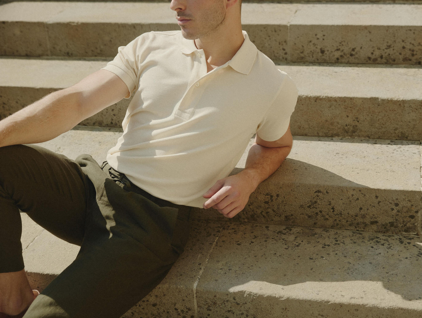 Pétrone Polo manches courtes Tencel coton bio écru homme#couleur_écru