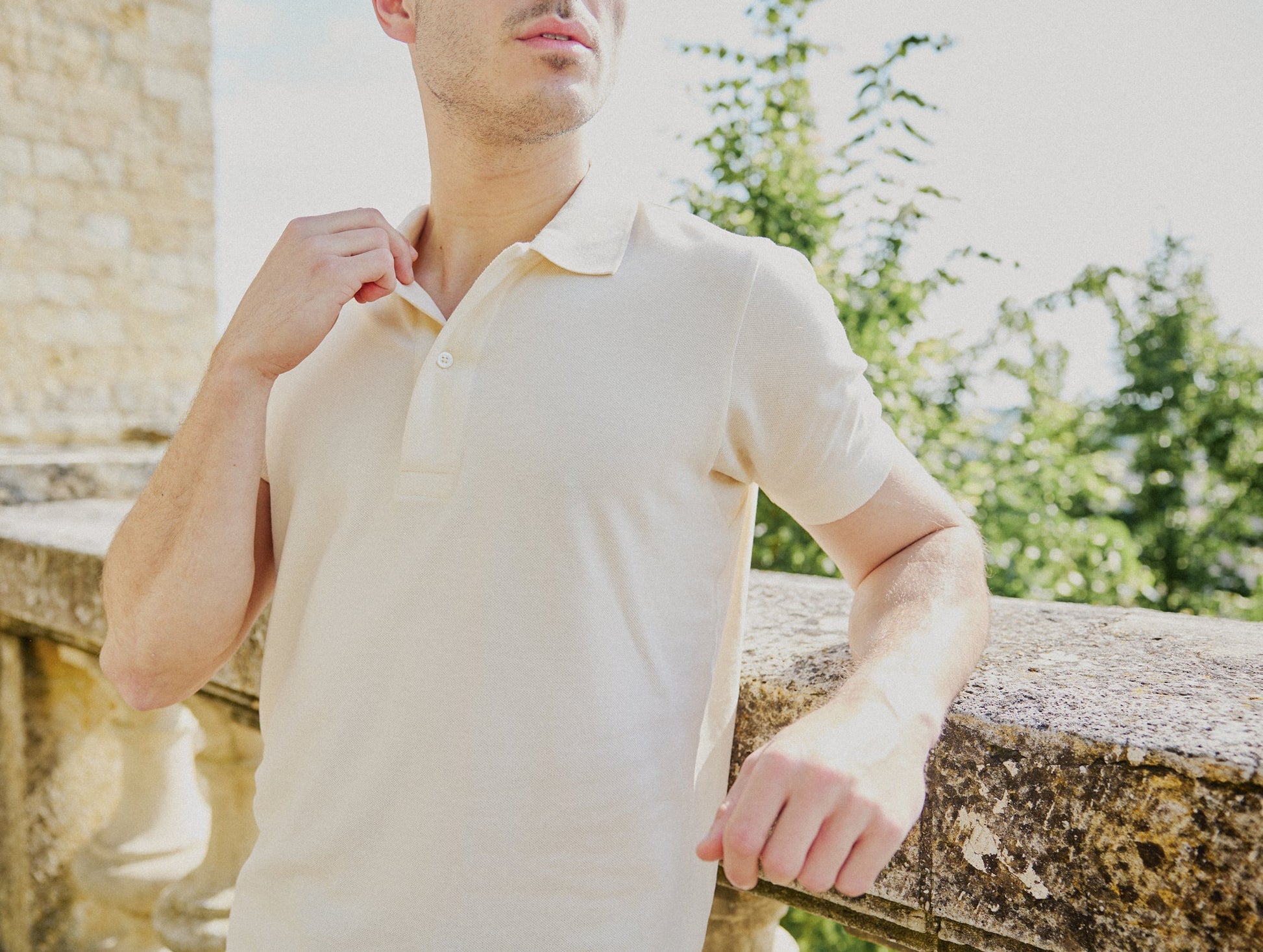 Pétrone Polo manches courtes Tencel coton bio écru homme#couleur_écru