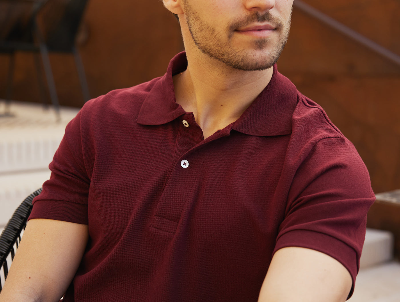 Pétrone Polo manches courtes Tencel coton bio bordeaux homme#couleur_bordeaux