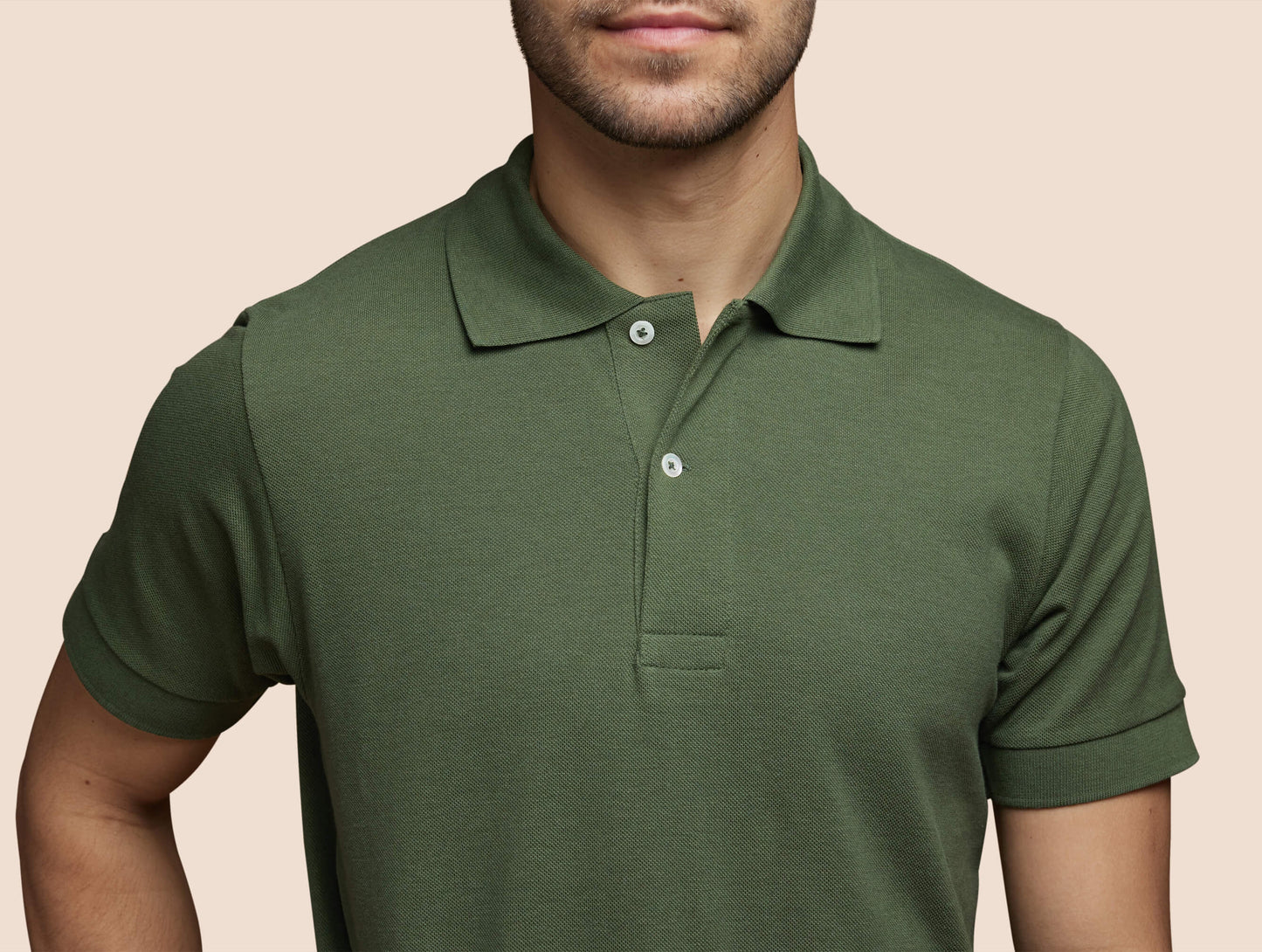 Pétrone Polo manches courtes Tencel coton bio vert kaki homme#couleur_vert-kaki