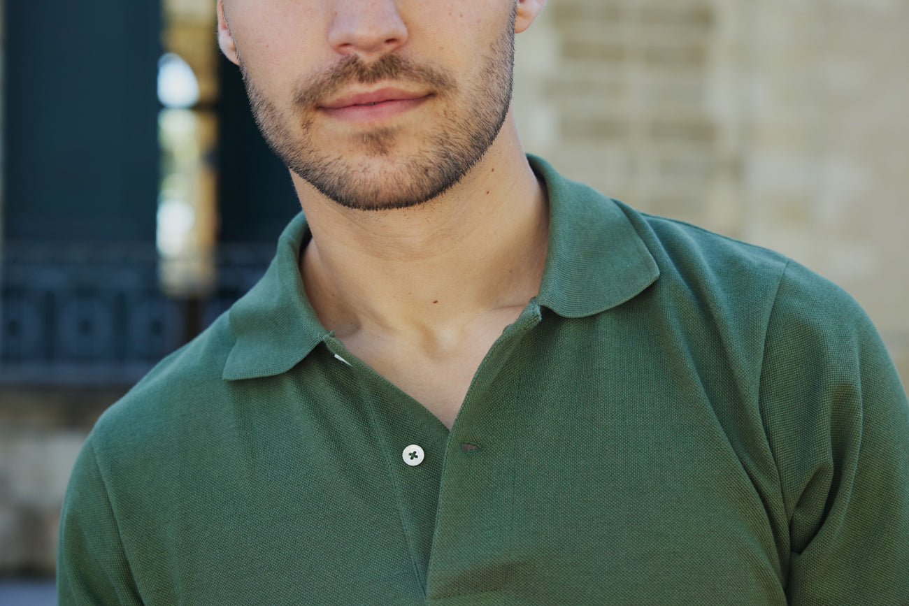 Pétrone Polo manches courtes Tencel coton bio vert kaki homme#couleur_vert-kaki