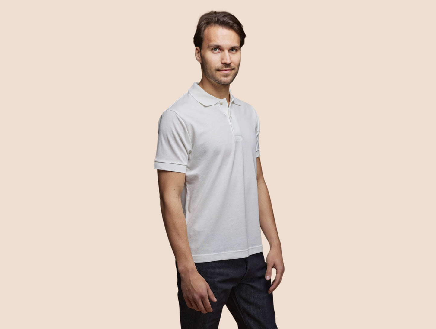 Pétrone Polo manches courtes Tencel coton bio blanc crème homme#couleur_blanc-crème