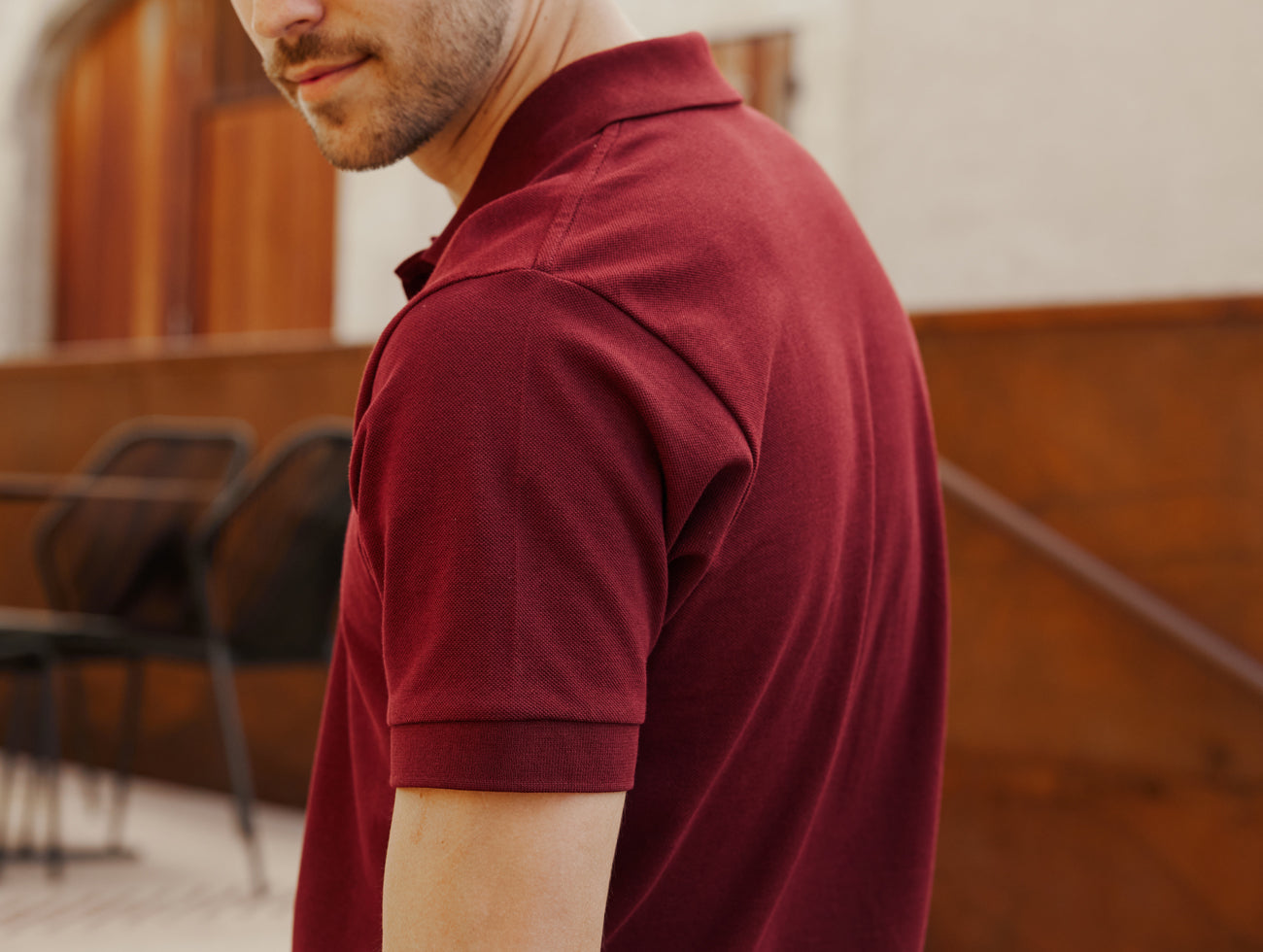Pétrone Polo manches courtes Tencel coton bio bordeaux homme#couleur_bordeaux
