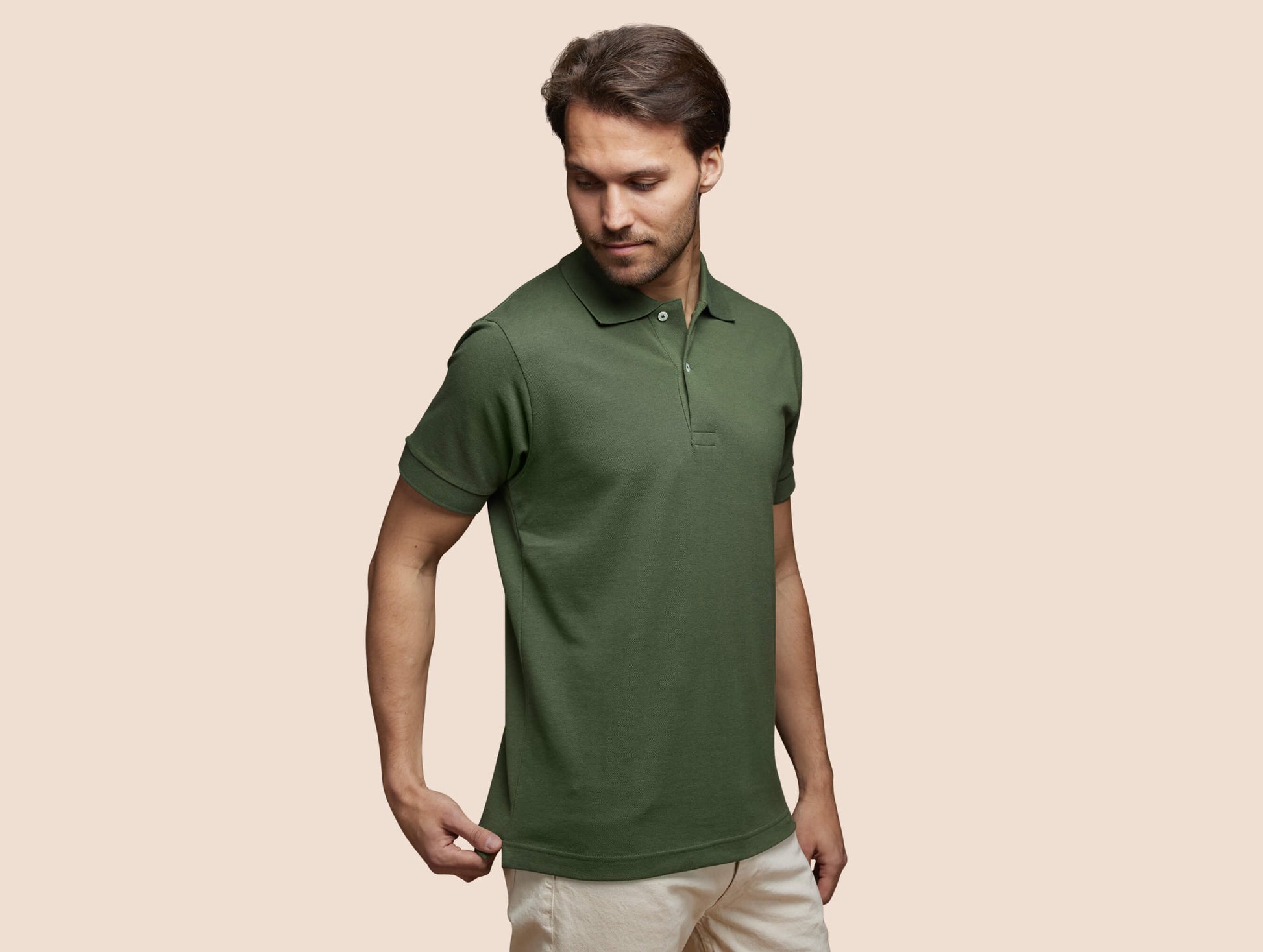 Pétrone Polo manches courtes Tencel coton bio vert kaki homme#couleur_vert-kaki