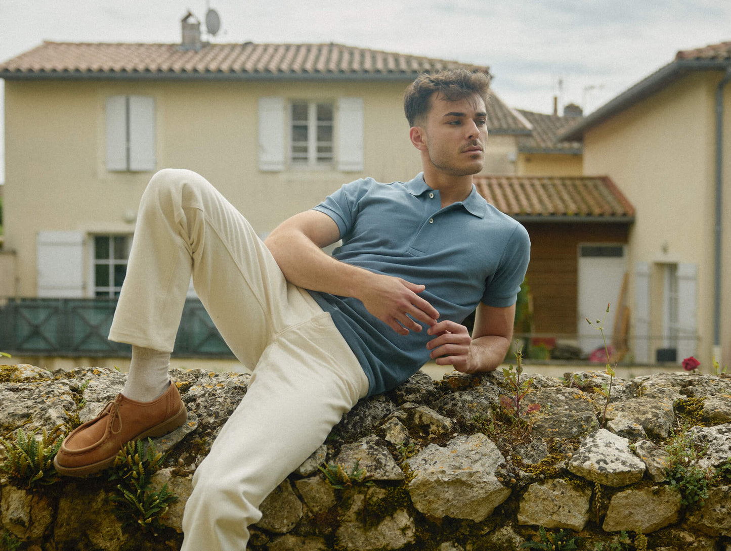 Pétrone Polo manches courtes Tencel coton bio bleu gris homme#couleur_bleu-gris