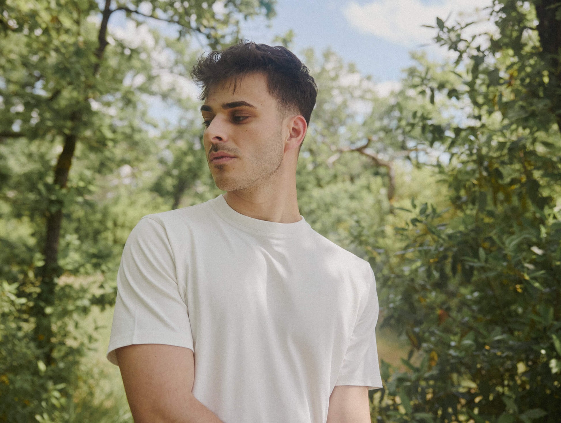 Pétrone T-shirt manches courtes coton bio tencel blanc crème homme#couleur_blanc-crème