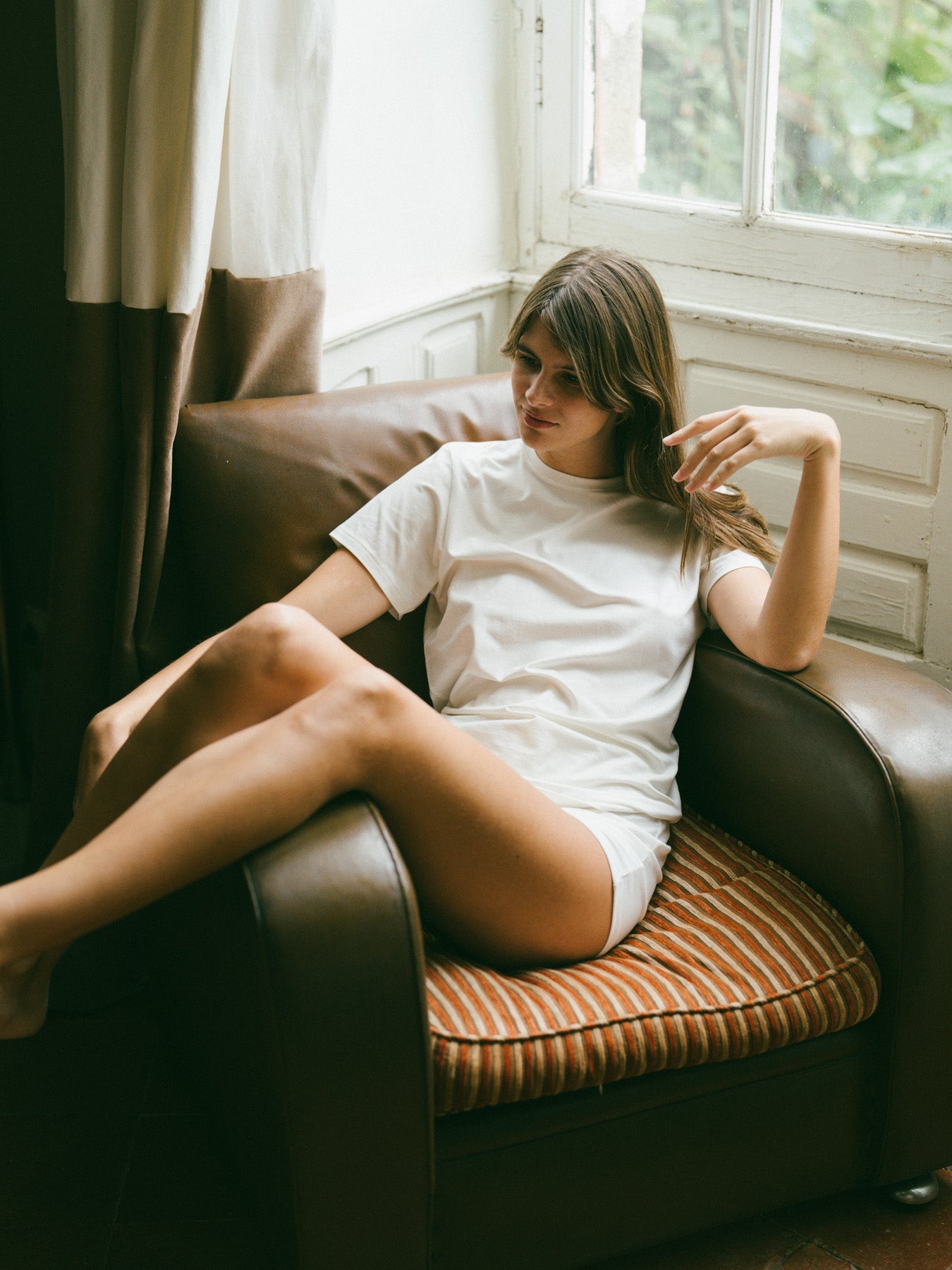 Pétrone T-shirt manches courtes coton pima micromodal blanc crème femme#couleur_blanc-crème