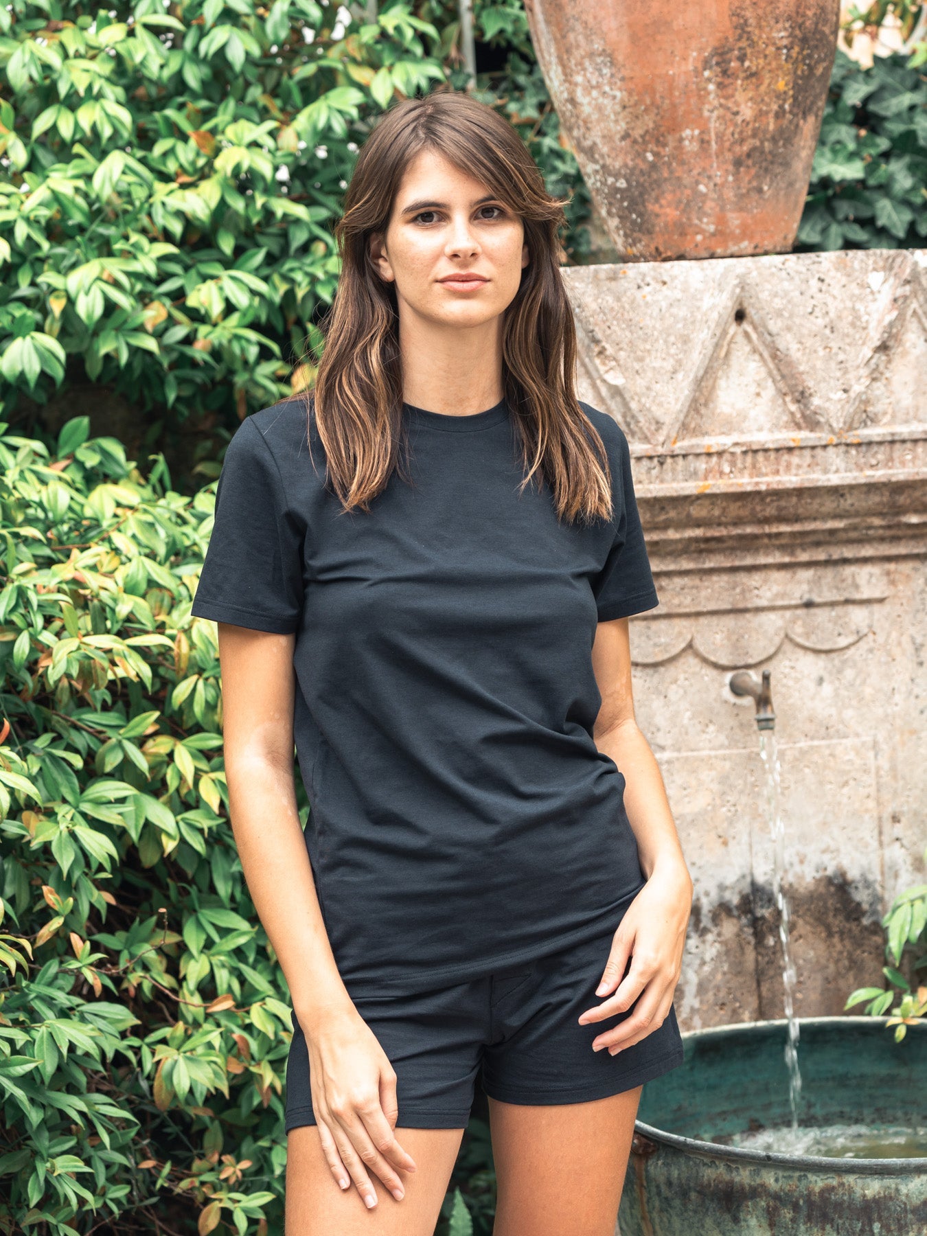 Pétrone T-shirt manches courtes coton pima micromodal bleu marine femme#couleur_bleu-marine