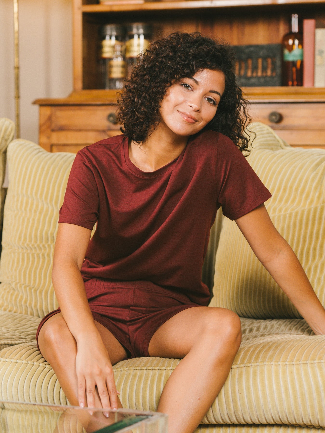 Pétrone T-shirt manches courtes coton pima micromodal bordeaux foncé femme#couleur_bordeaux-foncé